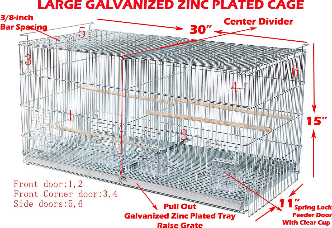 Lot Of Galvanized Zinc Plated Stackable Breeder Bird Flight Cage With Removable Center Divider And Breeding Nest Doors (Galvanized Zinc, 30'X11'X15'H Lot Of 4 With Stand)