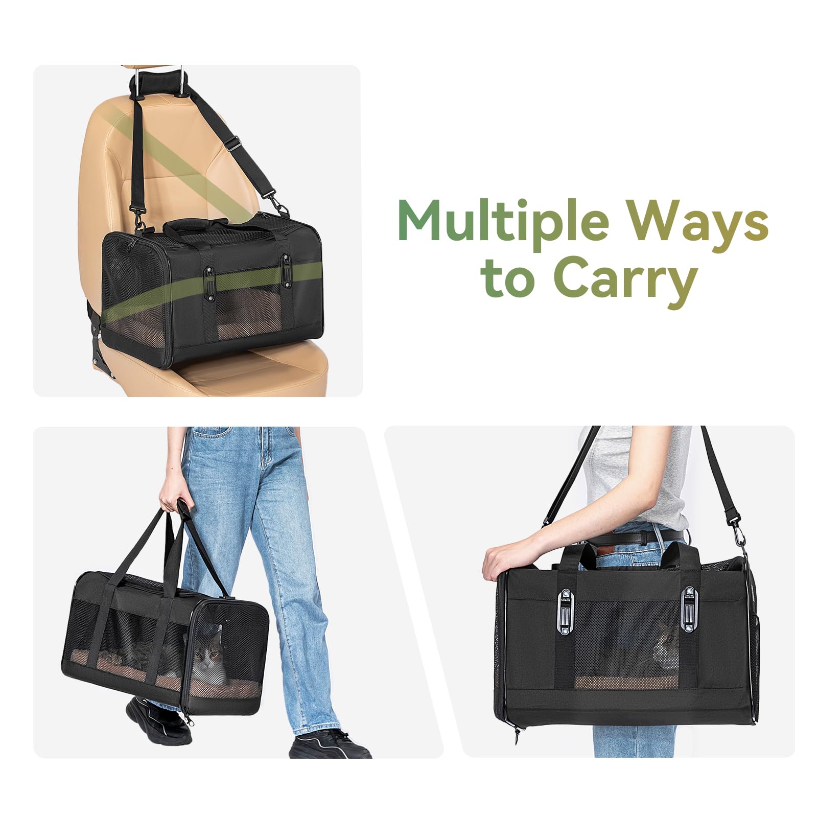 Petsfit 19X12X12 Pet Carrier For Large Cats (Up To 20 Lbs), Soft-Sided Small Dog Travel Carrier, Upgraded With Patented Buckle A