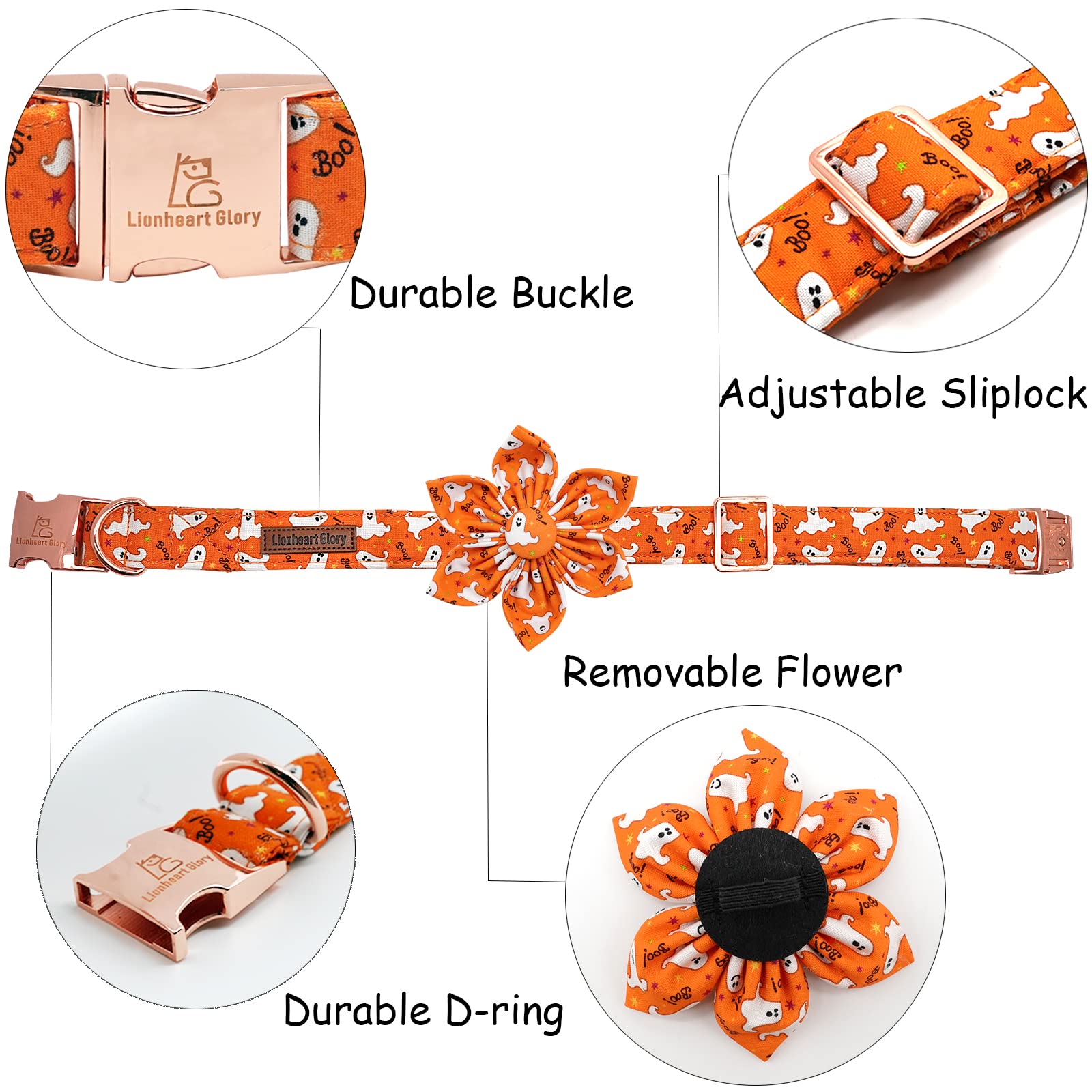 Lionheart Glory Halloween Dog Collars, Dog Collar With Flower Heavy Duty Adjustable Fall Dog Collar For X-Large Dogs Collar Flower Dog Collar Female Or Male Dog Collar