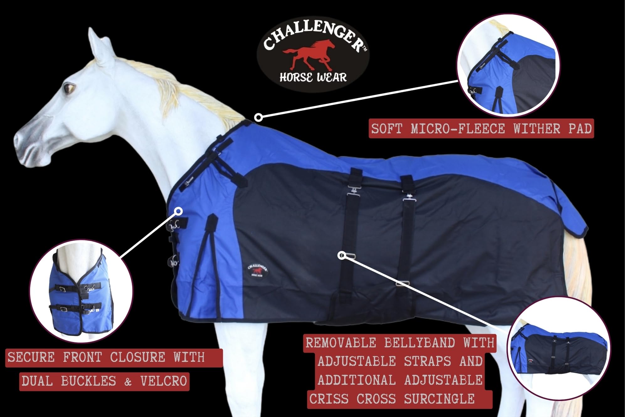 Challenger 64' 1200D Turnout Waterproof Fleece Lined Medium Winter Blanket Sheet 385Lg