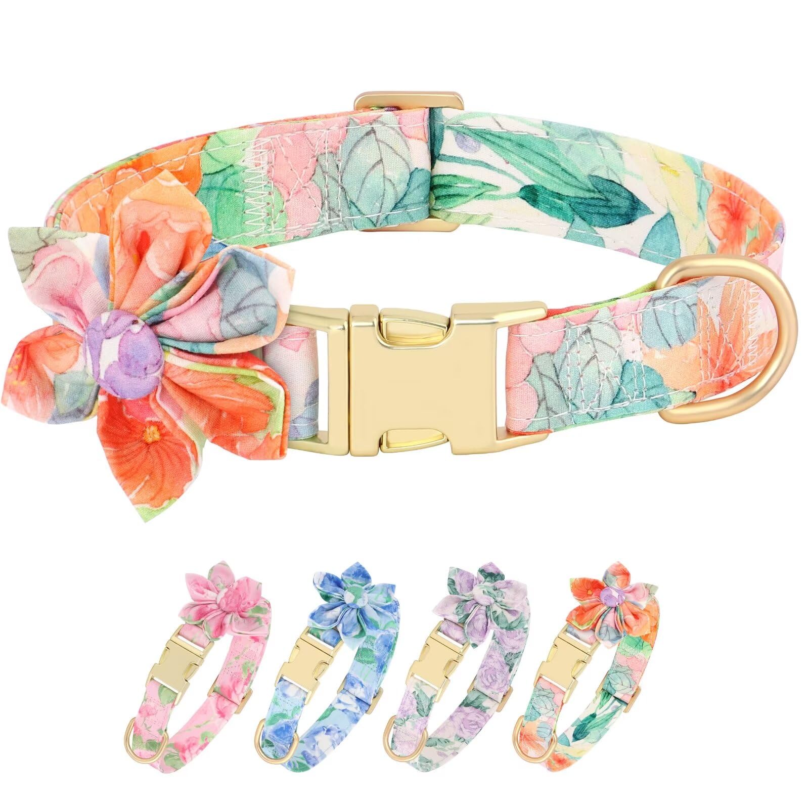 Beirui Cute Girl Dog Collars for Female Dogs, Floral Dog Collar with Spring Flower Patterns, Soft Pet Collars for Small Medium L
