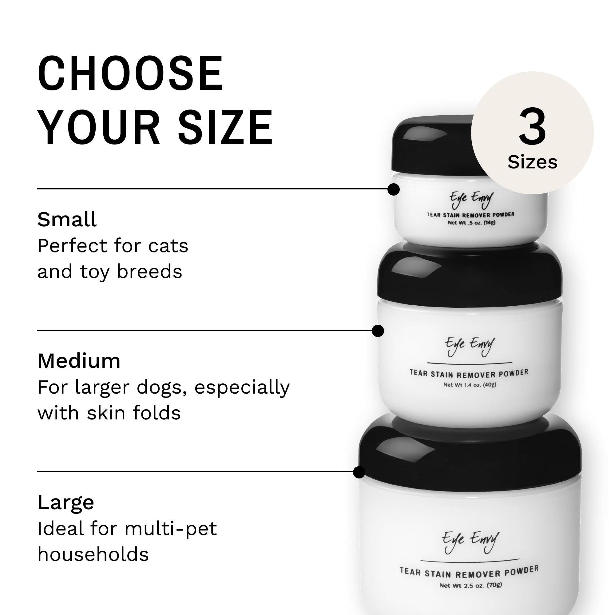 Eye Envy Tear Stain Remover Powder for Dogs and Cats. 100% Natural, Safe. Apply Around Eyes. Absorbs and Repels Tears. Keeps Are