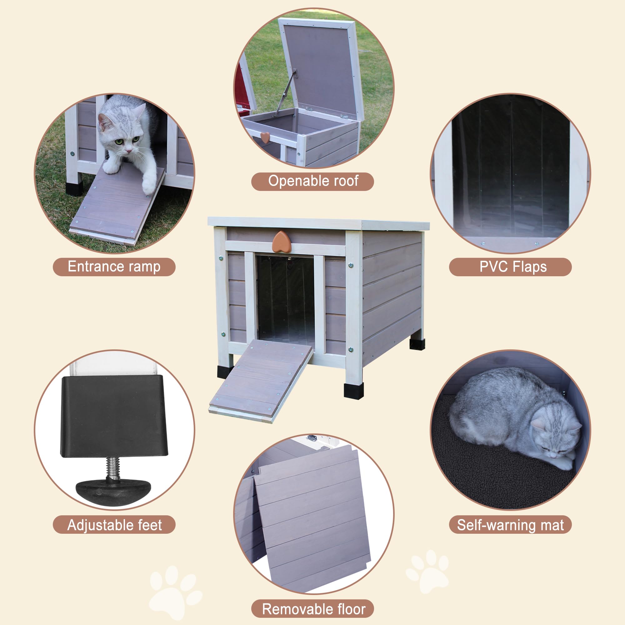 Deblue Outdoor Pet House With Self-Warming Mat, Weatherproof Pet Shelter For Cats, Rabbits, Puppies, Tortoises