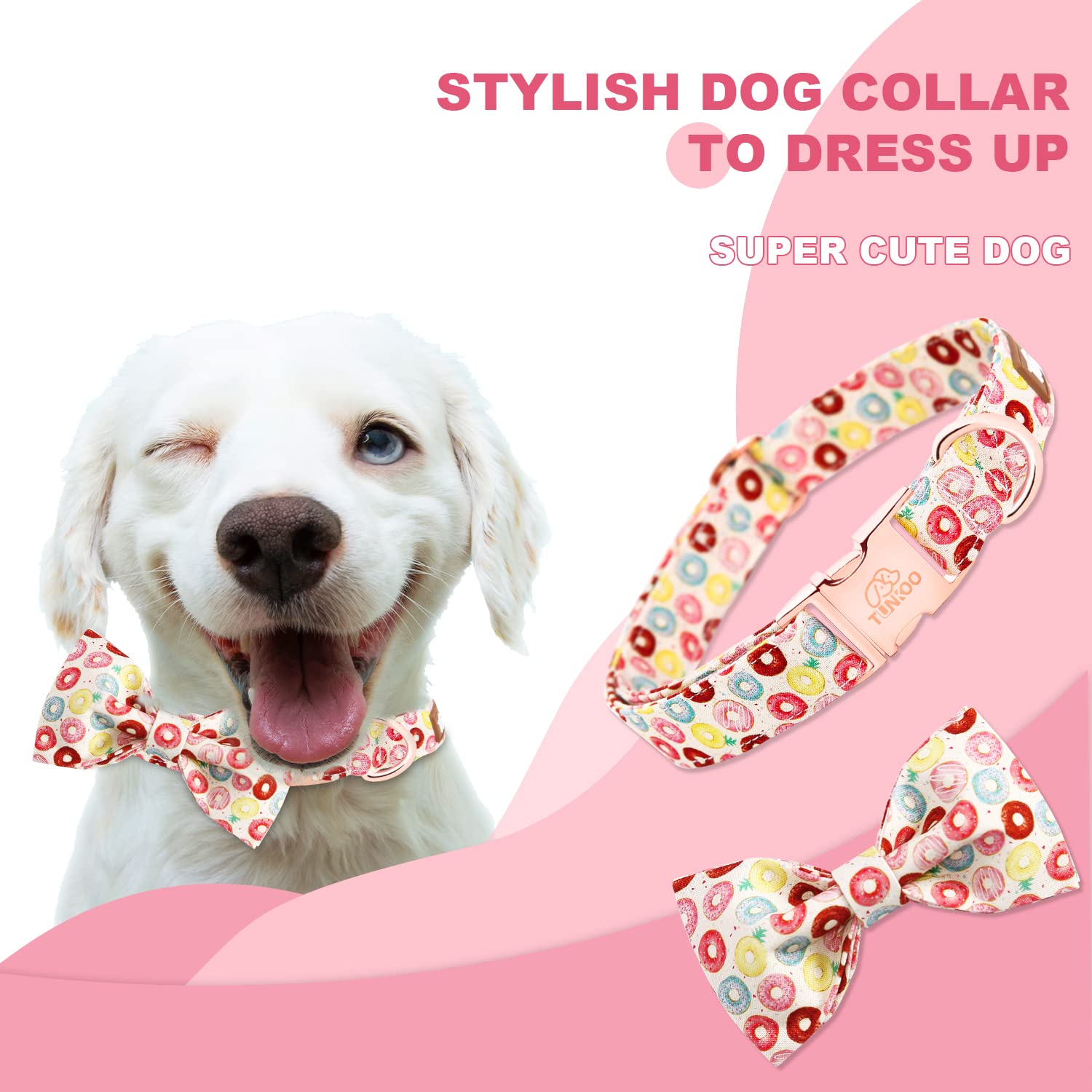 Tunkoo Super Cute Dog Collar With Bow Tie Donut - Durable, Adjustable, And Stylish Pet Collar Available In Small Medium Large M