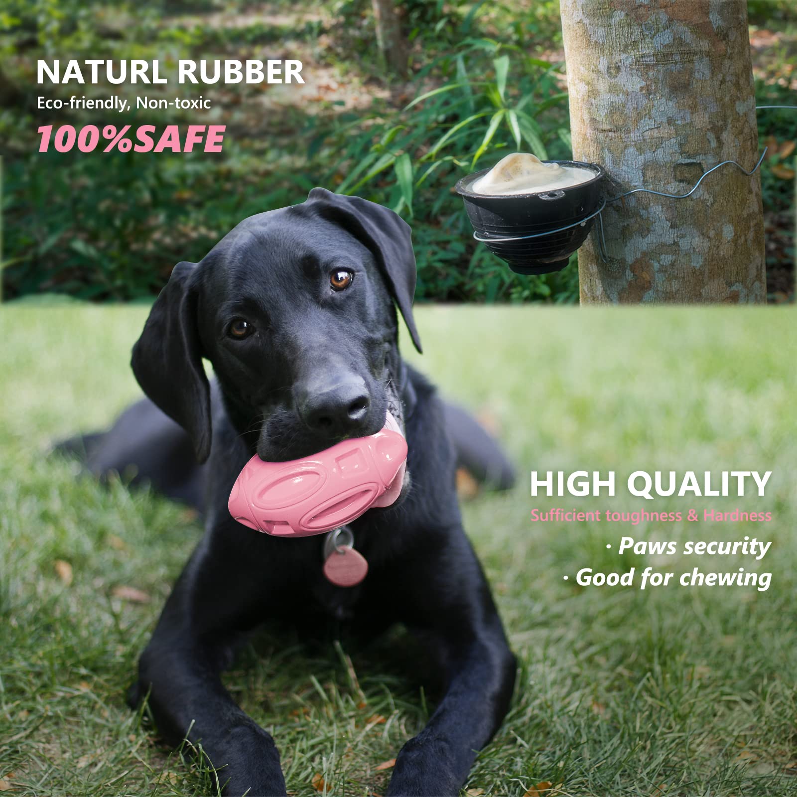 EASTBLUE Squeaky Dog Toy - Durable Rubber Chew Ball for Medium/Large Dogs - Indestructible Pink Pet Toy