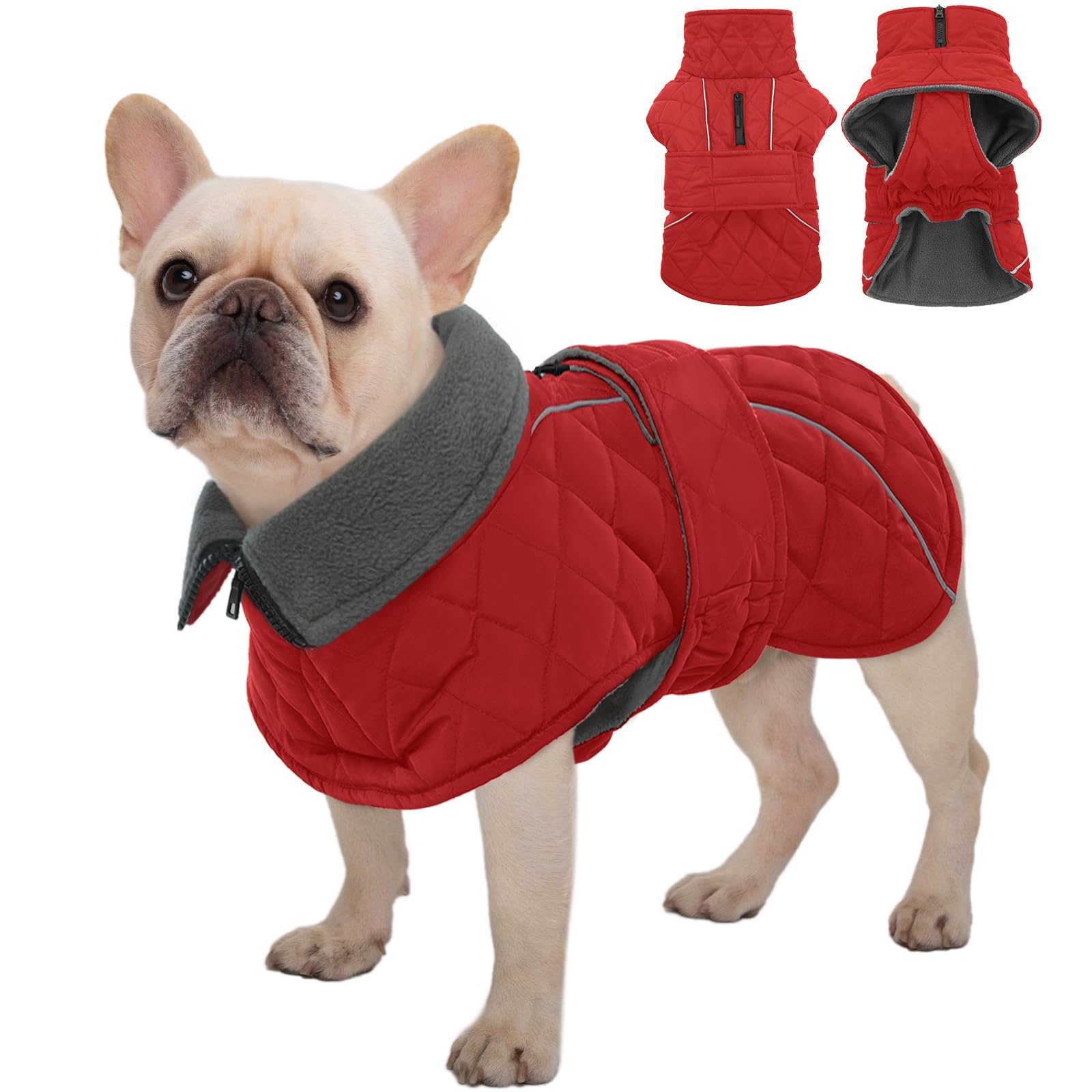 Kuoser Extra Warm Dog Coat, Windproof Cold Weather Jacket for Small Dogs, Fleece Lining Turtleneck Snowsuit With Reflective Adju