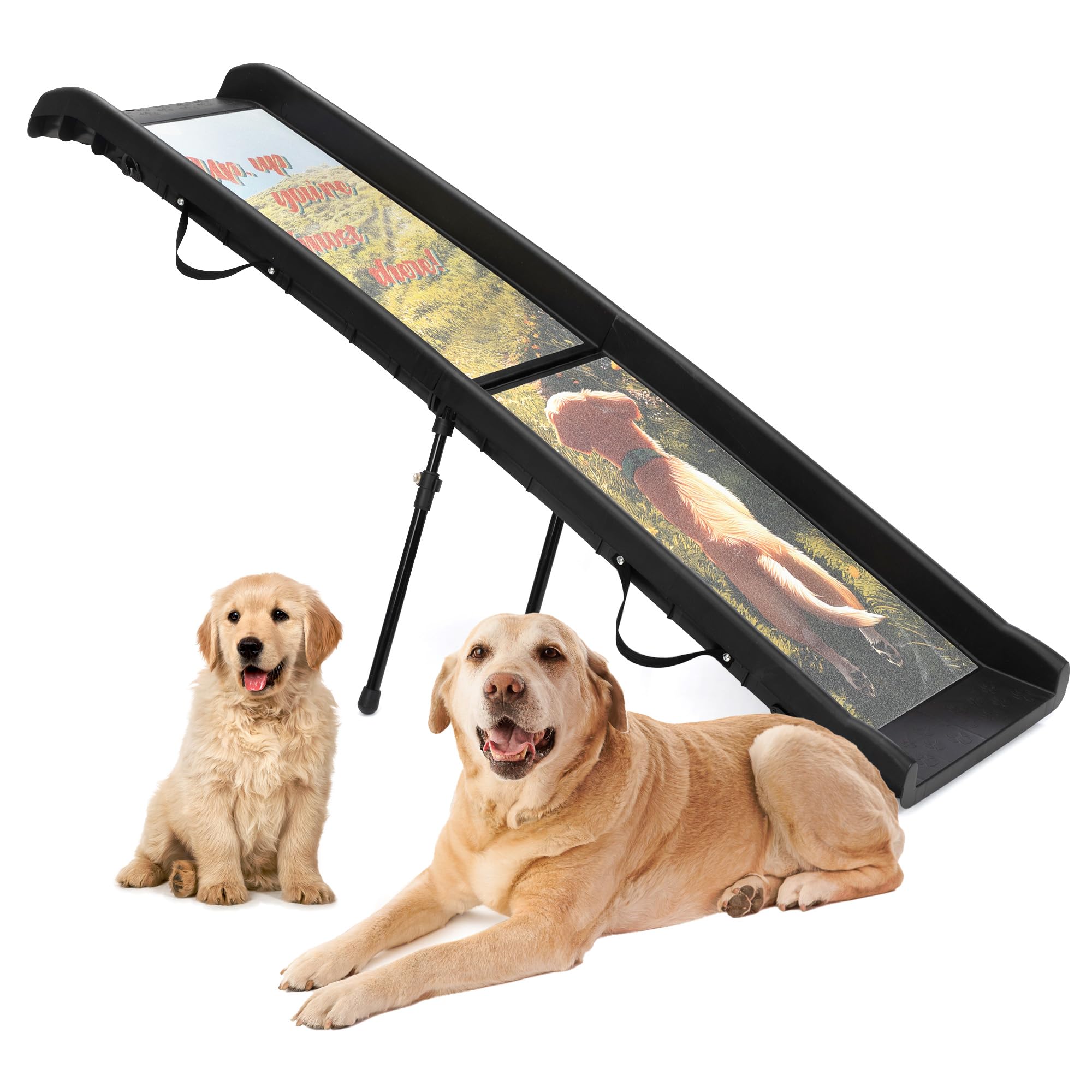 Coziwow Foldable Dog Car Ramp With Adjustable Support Legs,Non-Slip Surface Pet Ramp For Large Elderly Dogs Cats,With Decorative