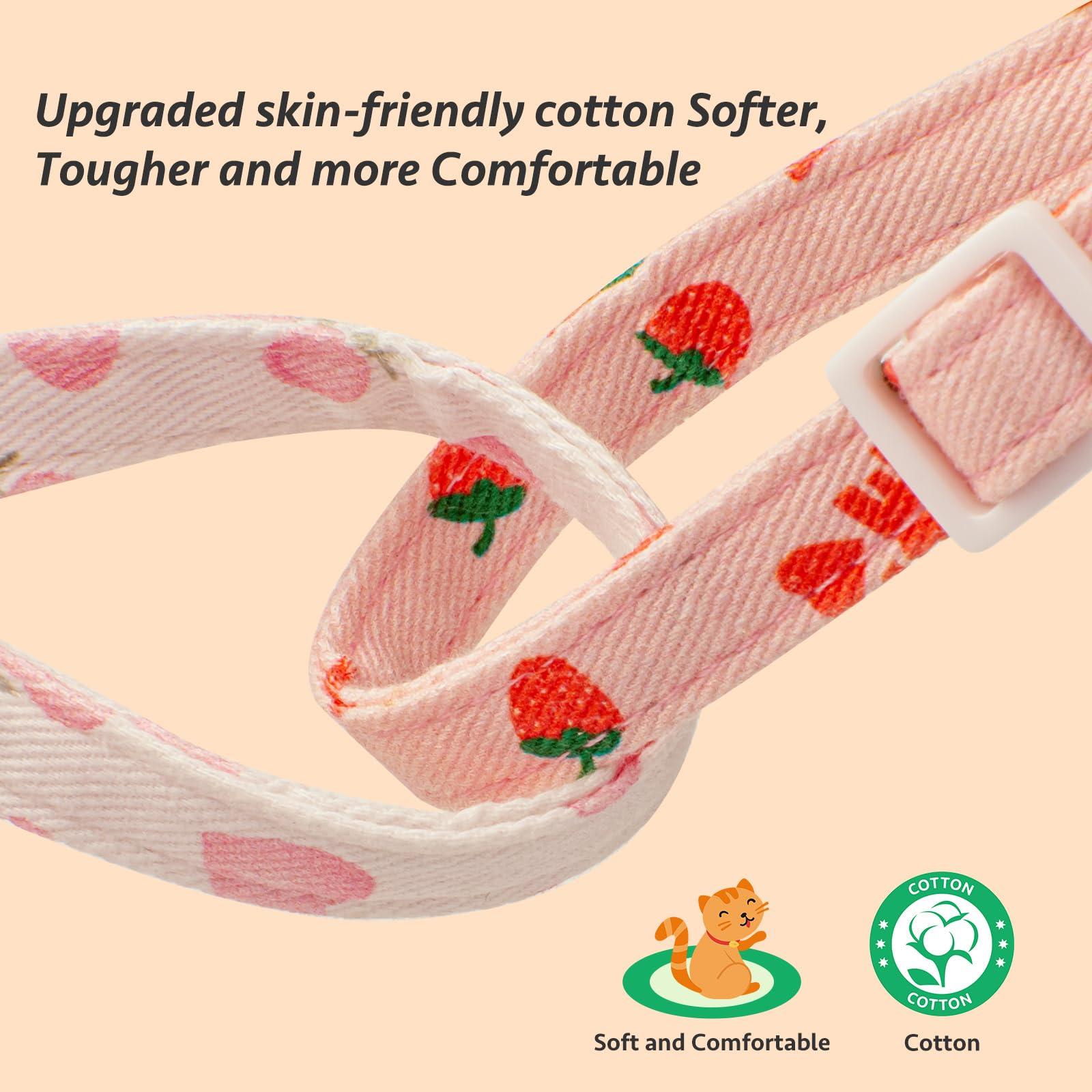 2 Pack Cotton Breakaway Cat Collar Pink Strawberries And White Heart Shaped Pendant Cute Kitten Cat Collar With Bell