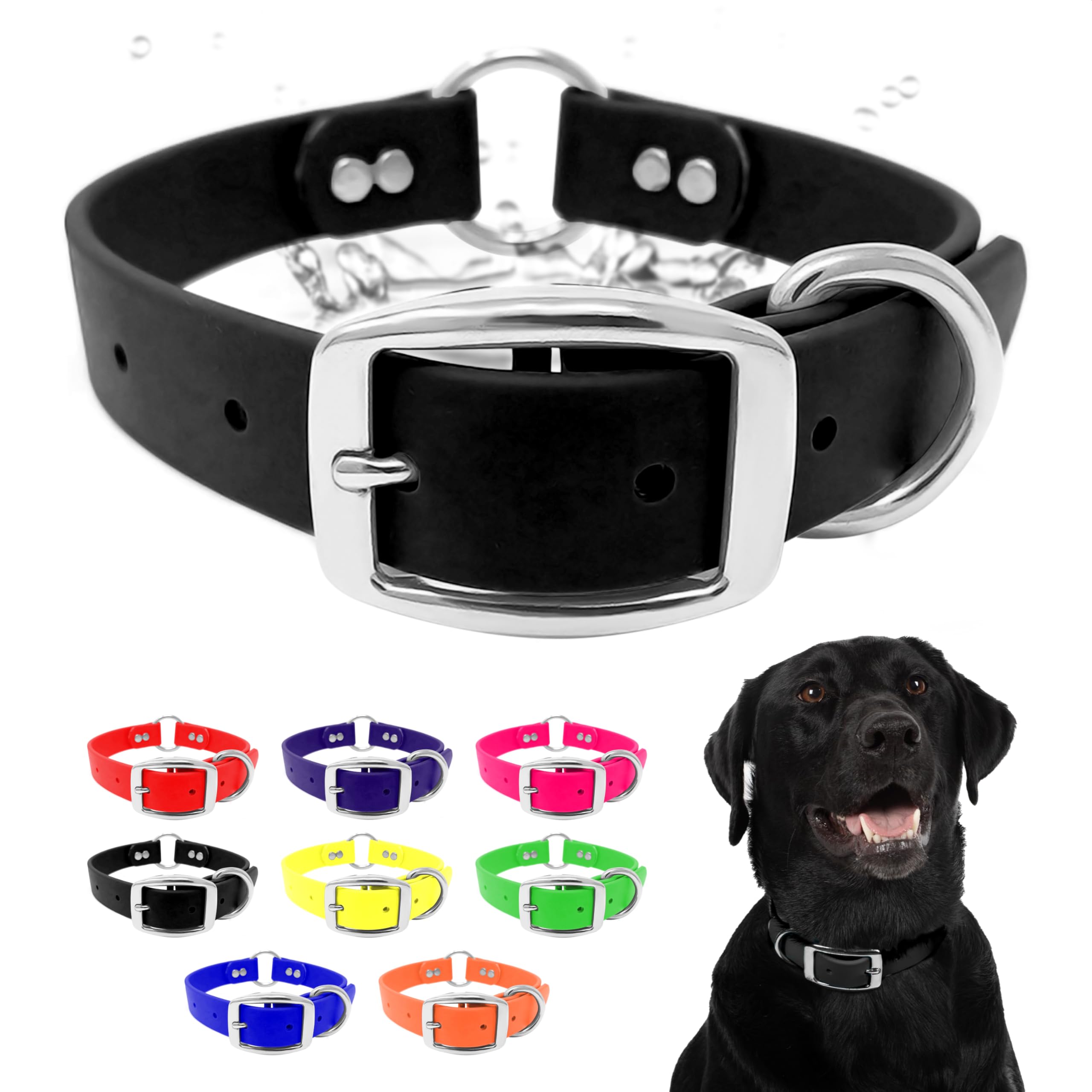Regal Dog Products Medium Black Dog Collar With Heavy Duty Double Buckle & D Ring | Vinyl Coated, Custom Fit, Adjustable Biothan