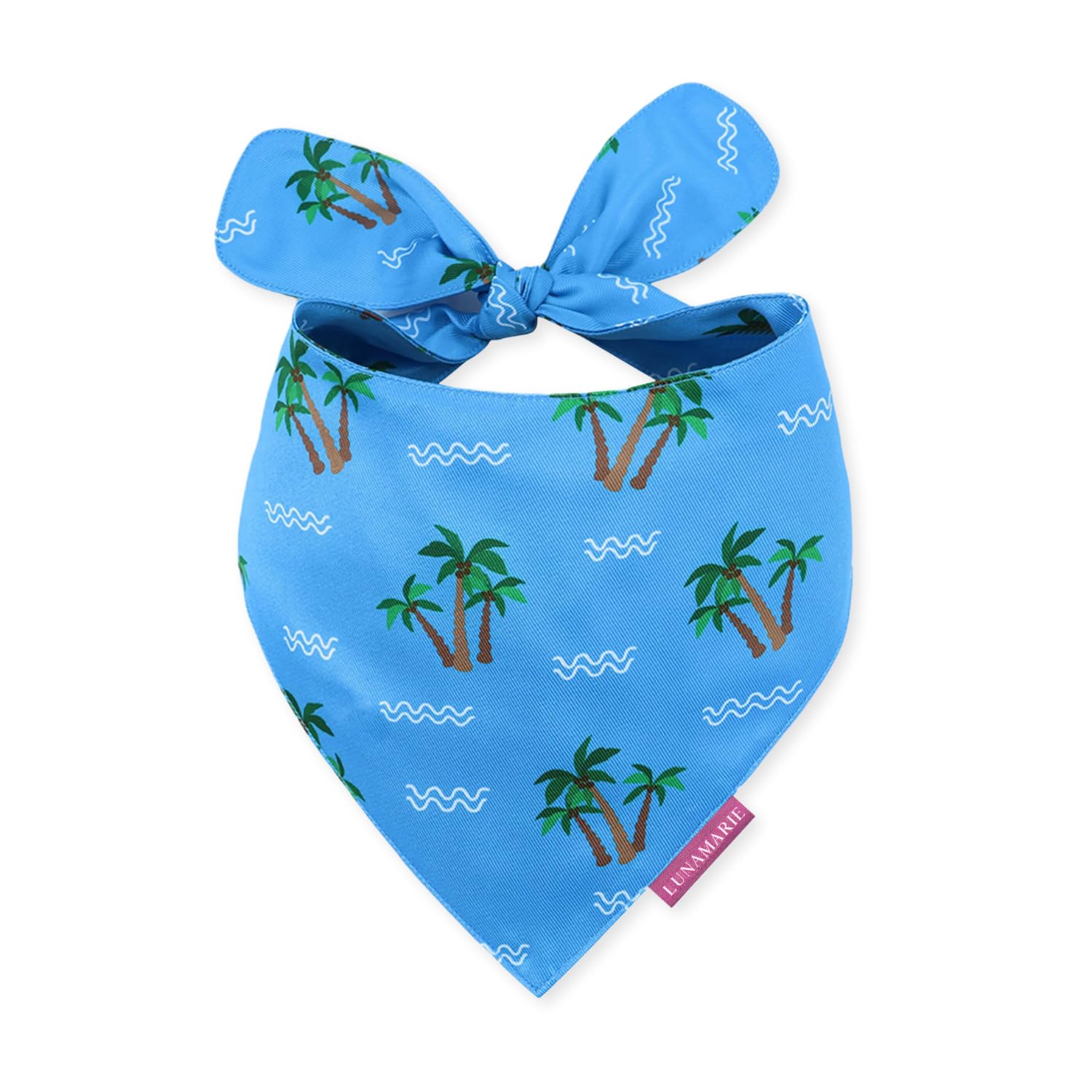 LunaMarie - Luxury Pet Birthday Bandanas -Premium & Silky Poly Fabric | 100% Handmade | Custom Shape Dual Layered (Playa Azul, L