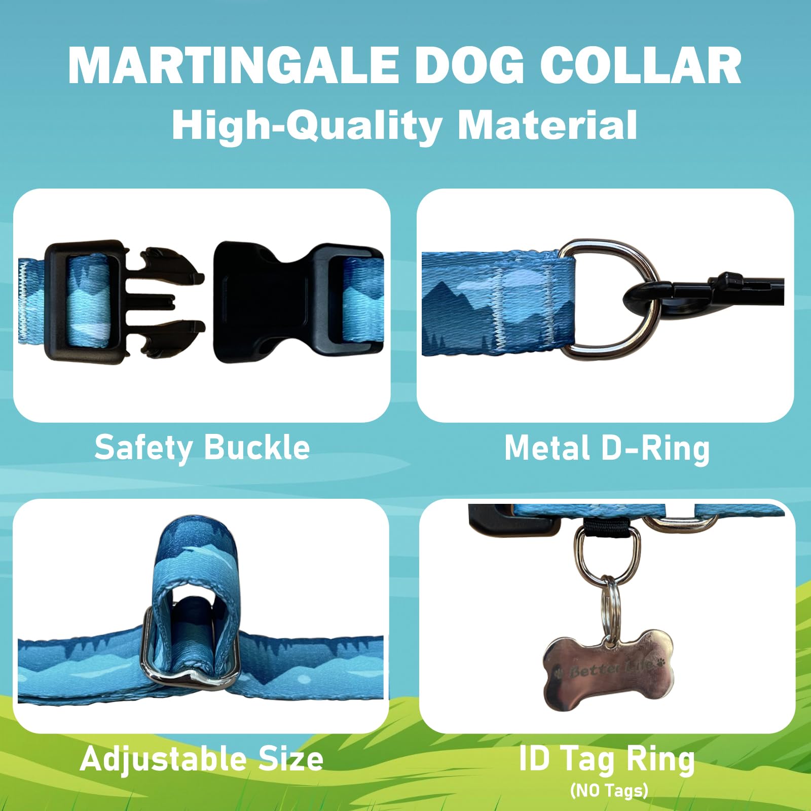 Fidohug Martingale Collar For Dogs With Buckle Dog Collar Adjustable Soft Nylon Boy Dog Collars For Puppy Dogs, Blue Sunset
