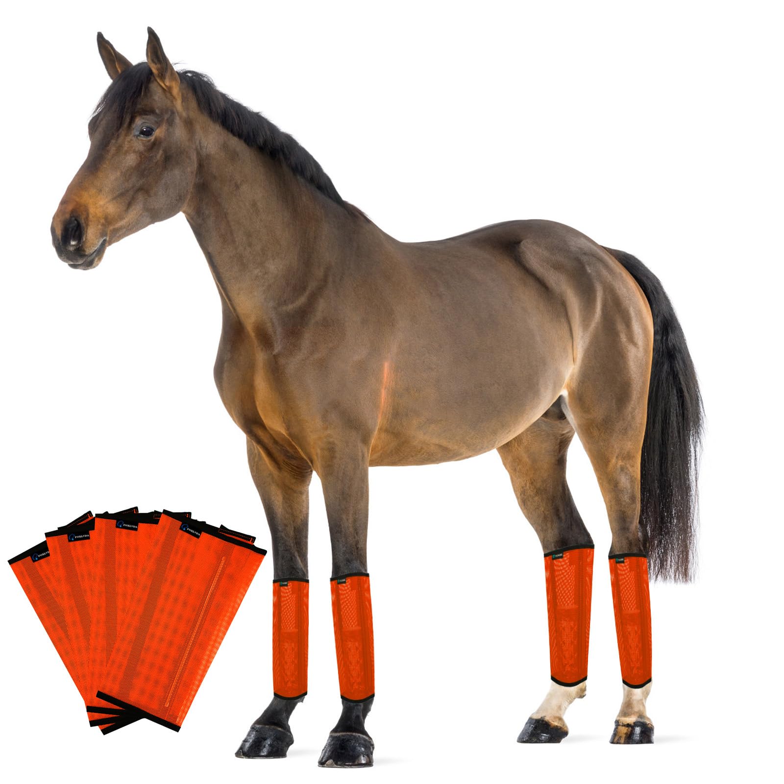 FOXLVDA Horse Fly Boots - Fly Boots for Horses Set of 4, Comfortable Pony Leggings, Mesh Material Design with Metal Support Bars