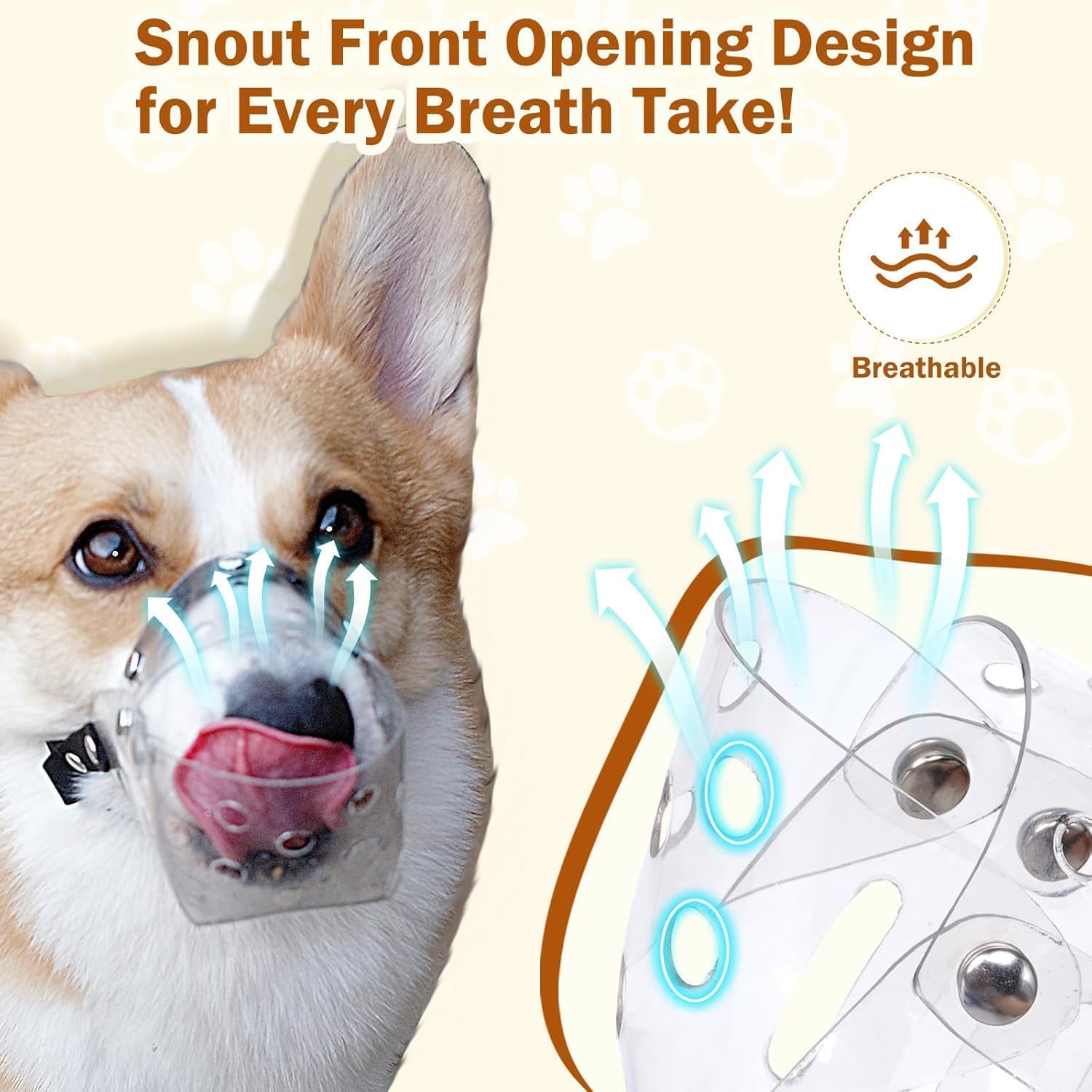 Mayerzon Dog Muzzle, Basket Muzzle For Small Medium Dogs Poodle Dachshund Corgi, Clear Puppy Mouth Cover For Grooming Vet Visits