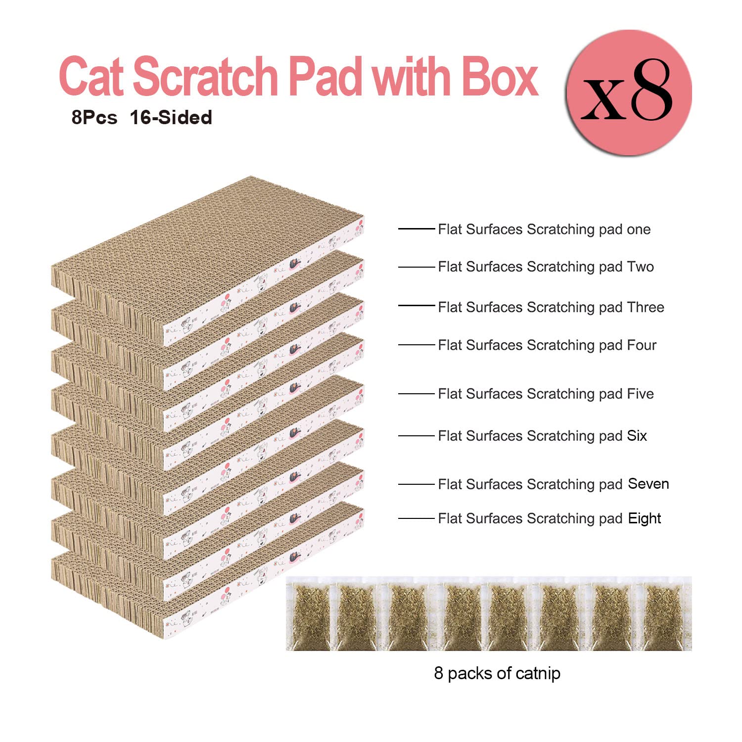 8 Packs In 1 Cat Scratch Pad, Cat Scratcher Cardboard,Reversible,Durable Recyclable Cardboard, Premium Scratch, Suitable For Cats To Rest, Grind Claws And Play