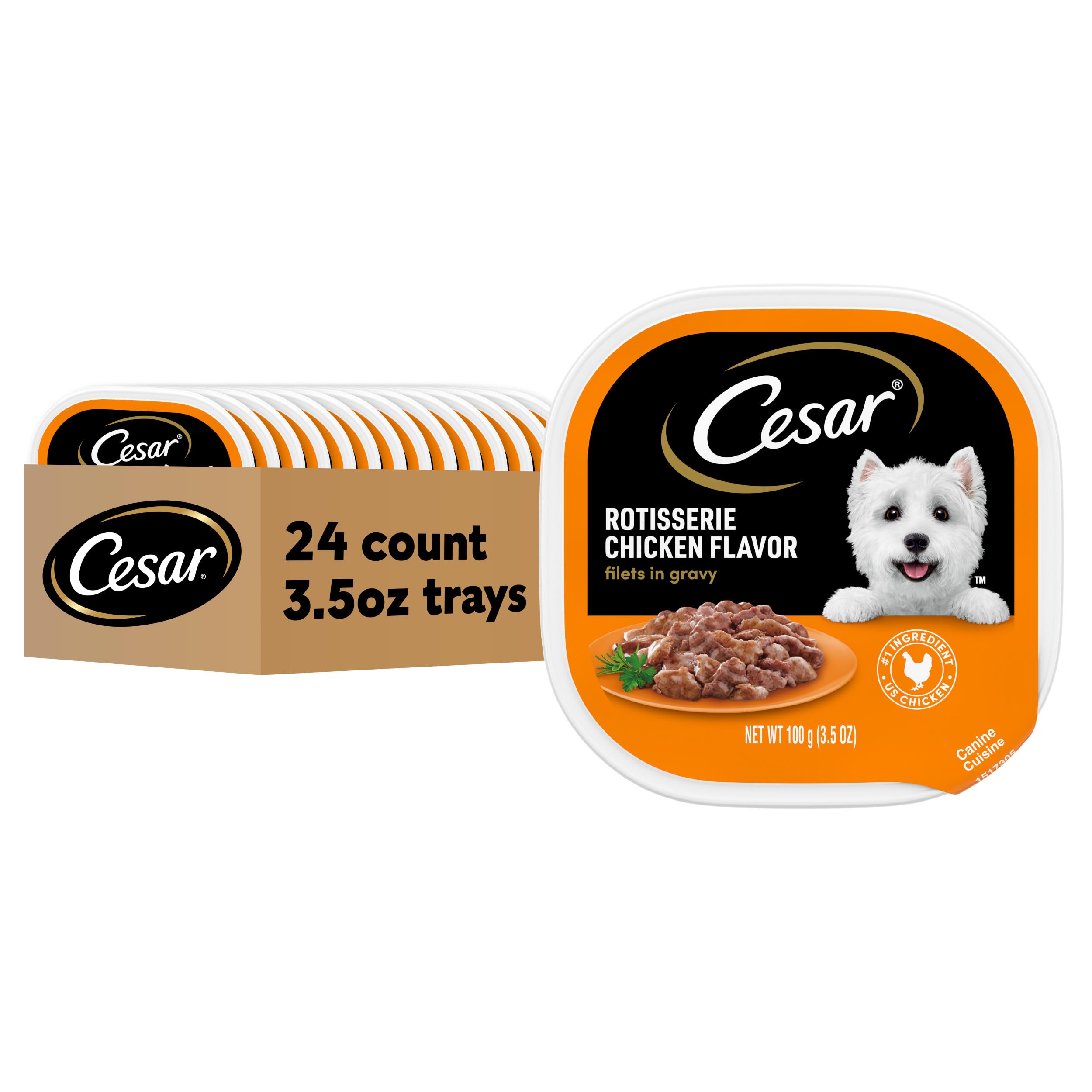 Cesar Filets in Gravy Adult Wet Dog Food, Rotisserie Chicken Flavor, 3.5 oz. (24 Count, Pack of 1)