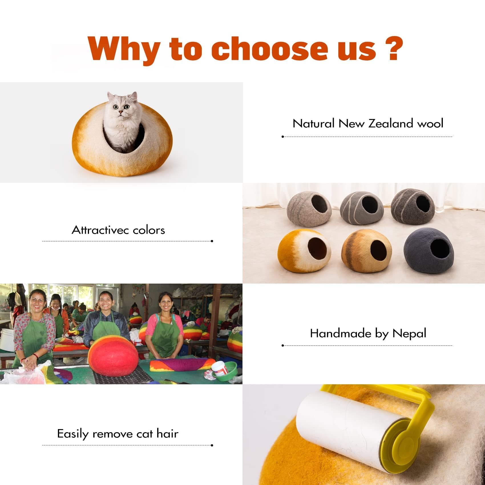 Cat Cave Bed -Handmade Wool Cat Bed Cave, Cat Bed Cat House, Felt Cat Caves For Indoor Cats And Kittens(Yellow/White)