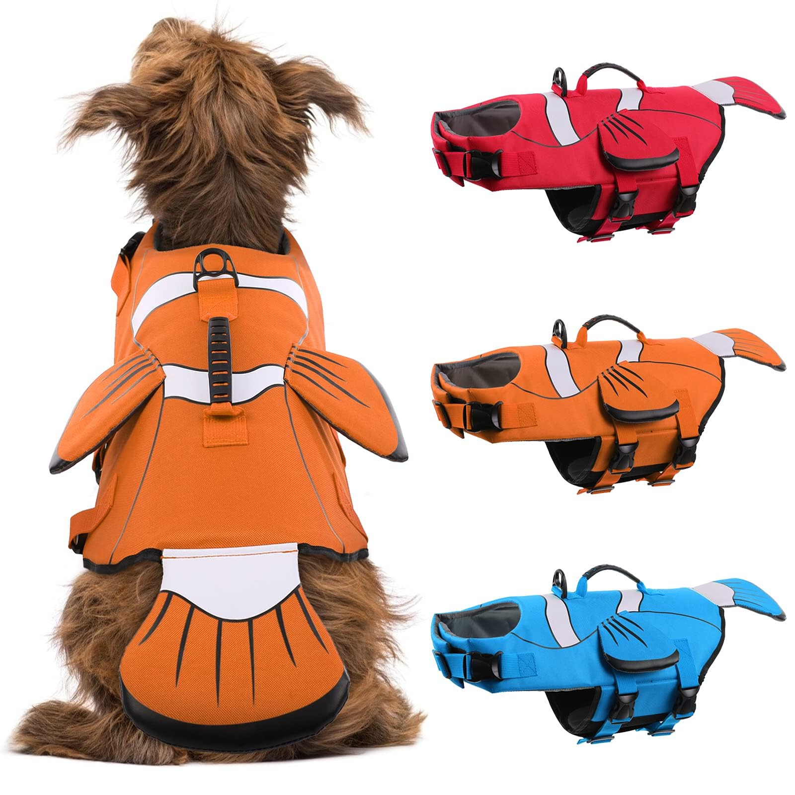 Dentrun Dog Life Jacket For Small & Medium Dogs, Ripstop Adjustable Swim Vest With Rescue Handle, High Visibility Safety Flotati