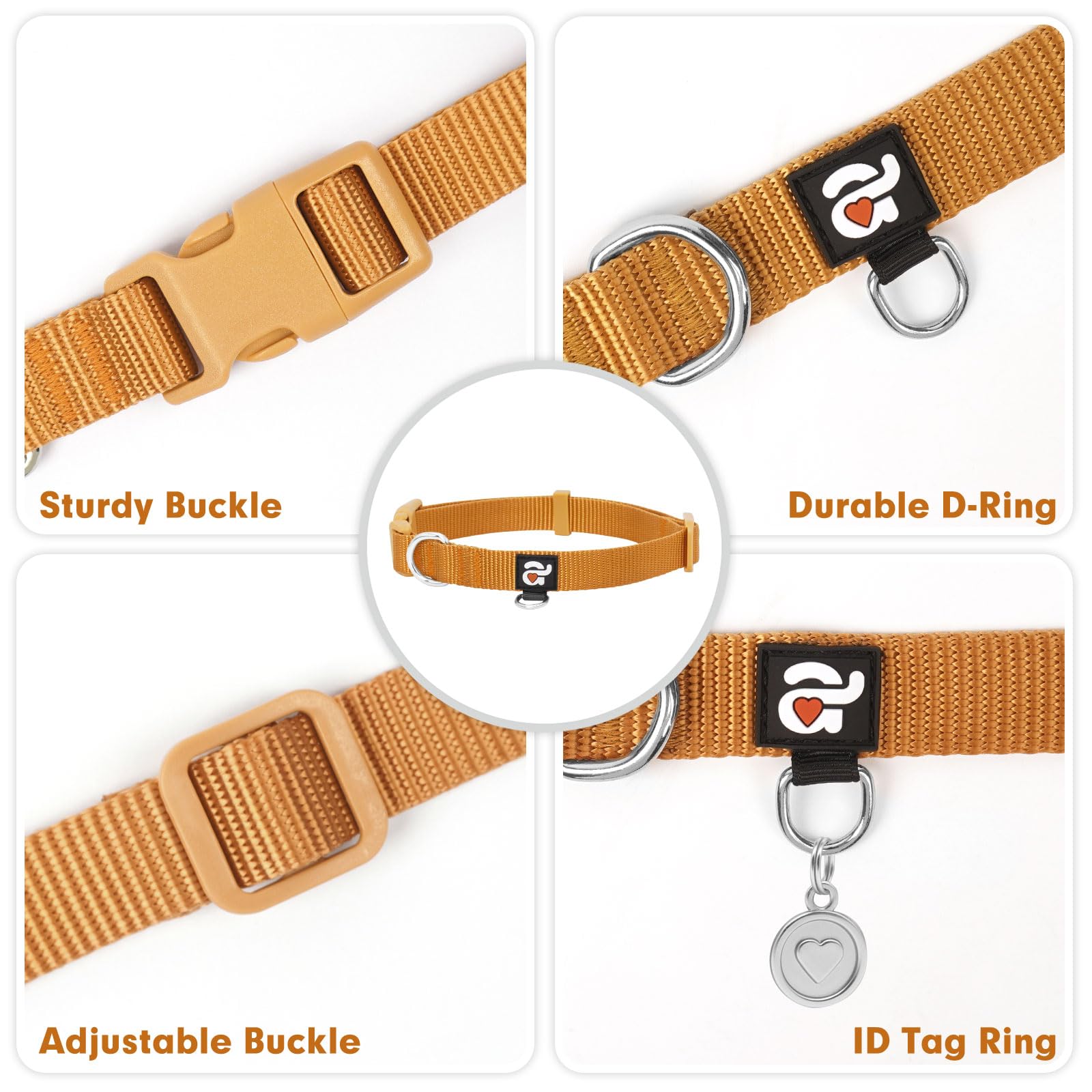 Azuza Nylon Fall Dog Collar And Leash Set, Strong & Durable Basic Style Leash With Easy To Use Collar Hook, Available In Multipl