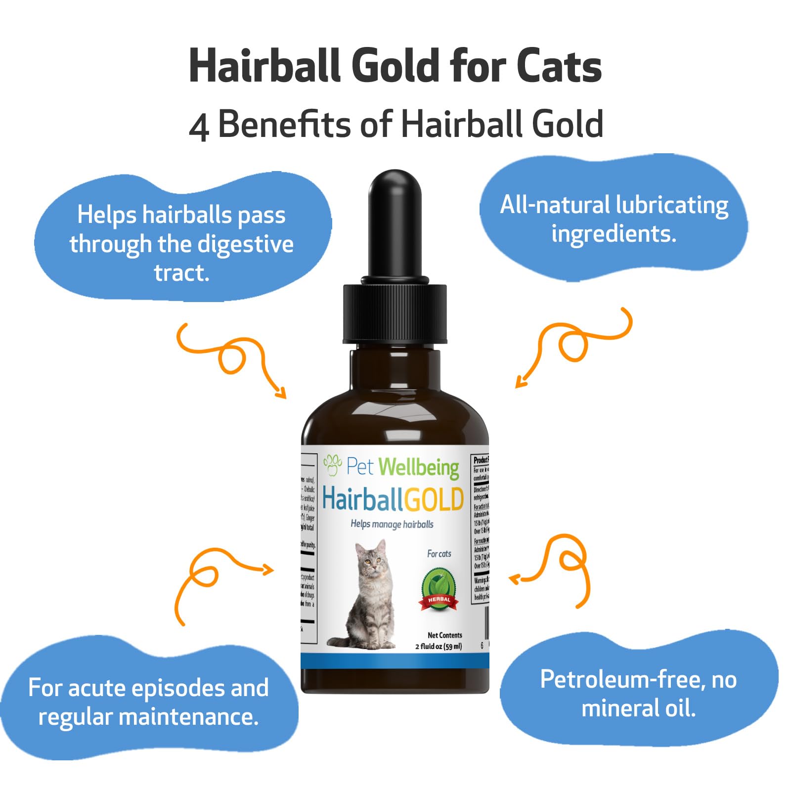 Pet Wellbeing Hairball Gold for Cats - Vet-Formulated - Eases Passage of Hairballs Through Digestive Tract - No Mineral Oil, All