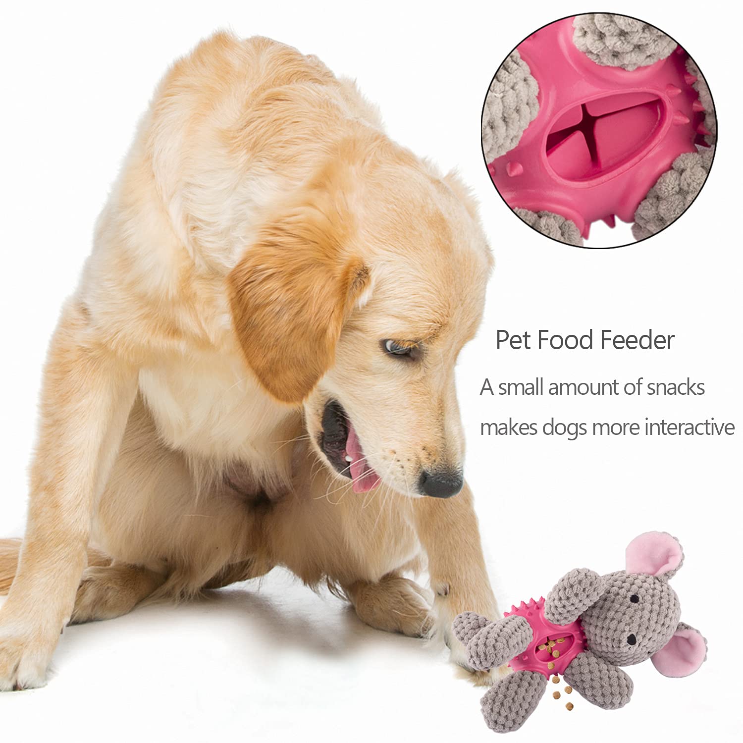 GOOLA Dog Squeaky Toys, Interactive Durable Plush Dog Toy with Squeaker and Crinkle Paper, Natural Rubber Chew Puzzle Dog Toys L