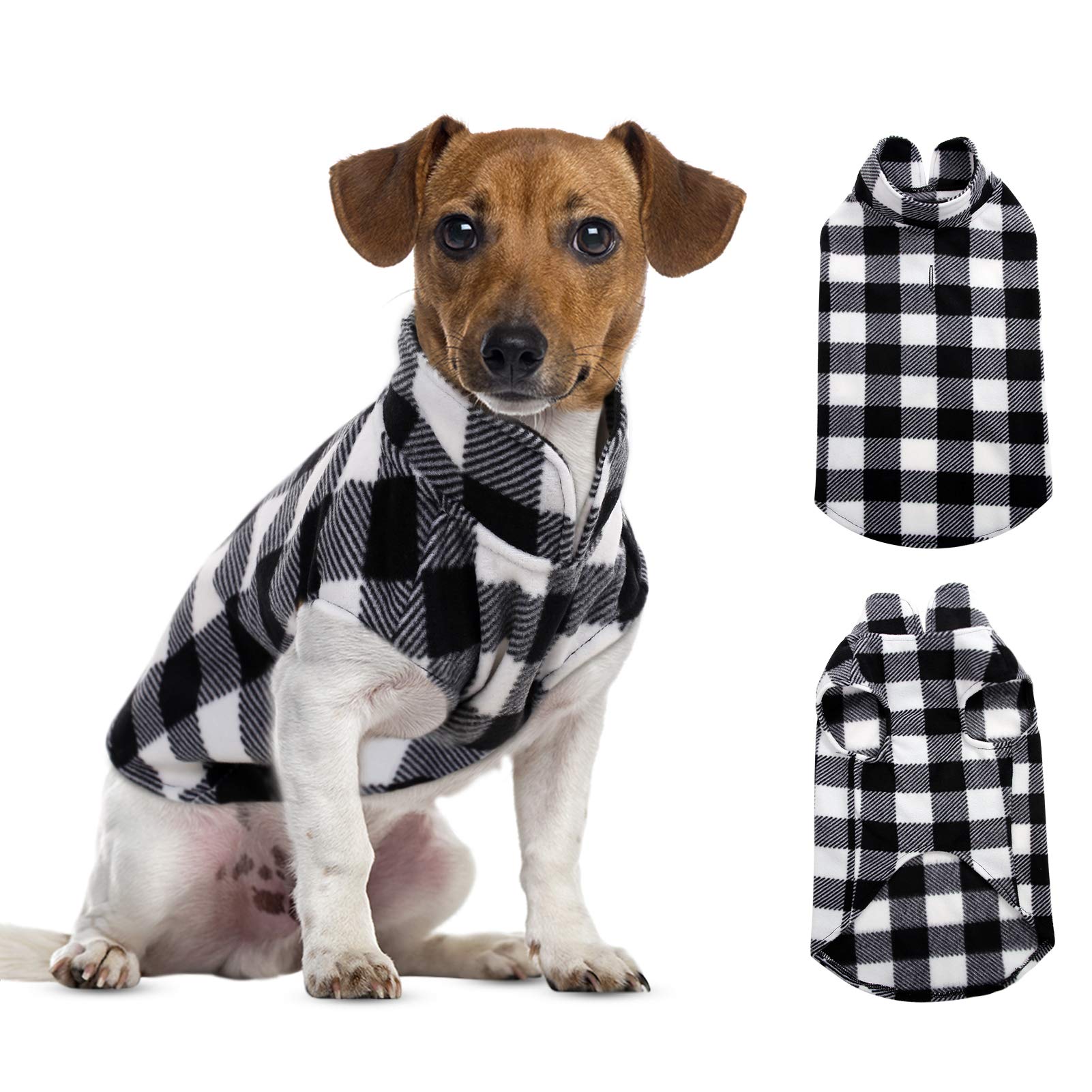 Asenku Plaid Dog Fleece Vest, Soft Comfortable Pet Pajamas, Warm Winter Dog Shirt, Cold Weather Coat Jacket - Xxs, Black