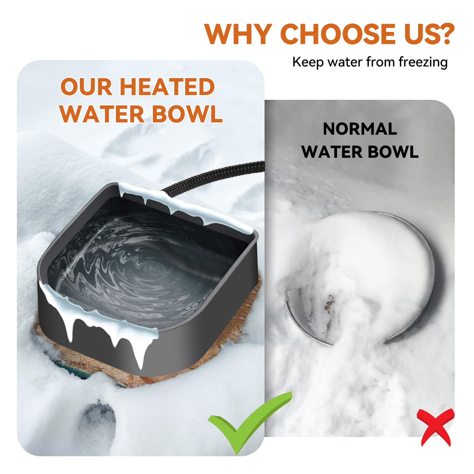 NAMSAN Heated Pet Bowl for Cats and Dogs, 1L Plastic, Indoor/Outdoor, Model CA-LS24-HB-XGFX, Hanging Heated Bowl