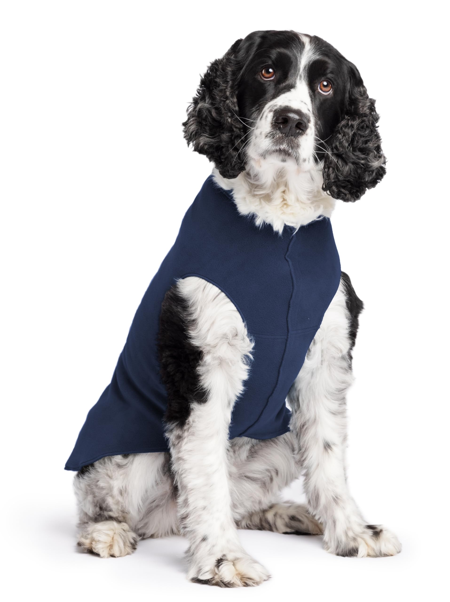 Gold Paw Stretch Fleece Dog Coat, Stretchy Pet Sweater, Machine Washable Pullover For Winter And Fall, Navy, 20