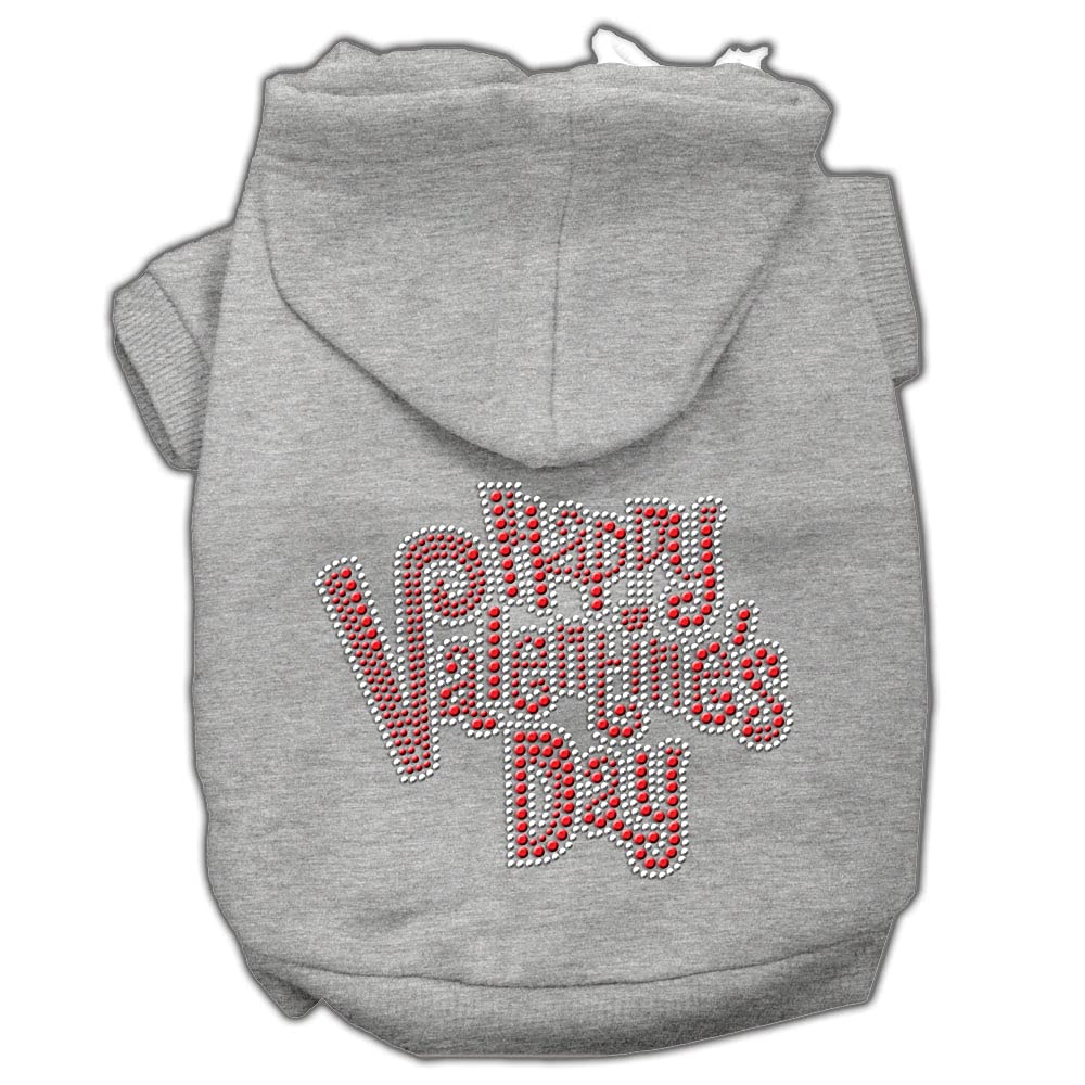 Mirage Pet Products 10&quot; Happy Valentines Day Rhinestone Hoodies, Small, Grey