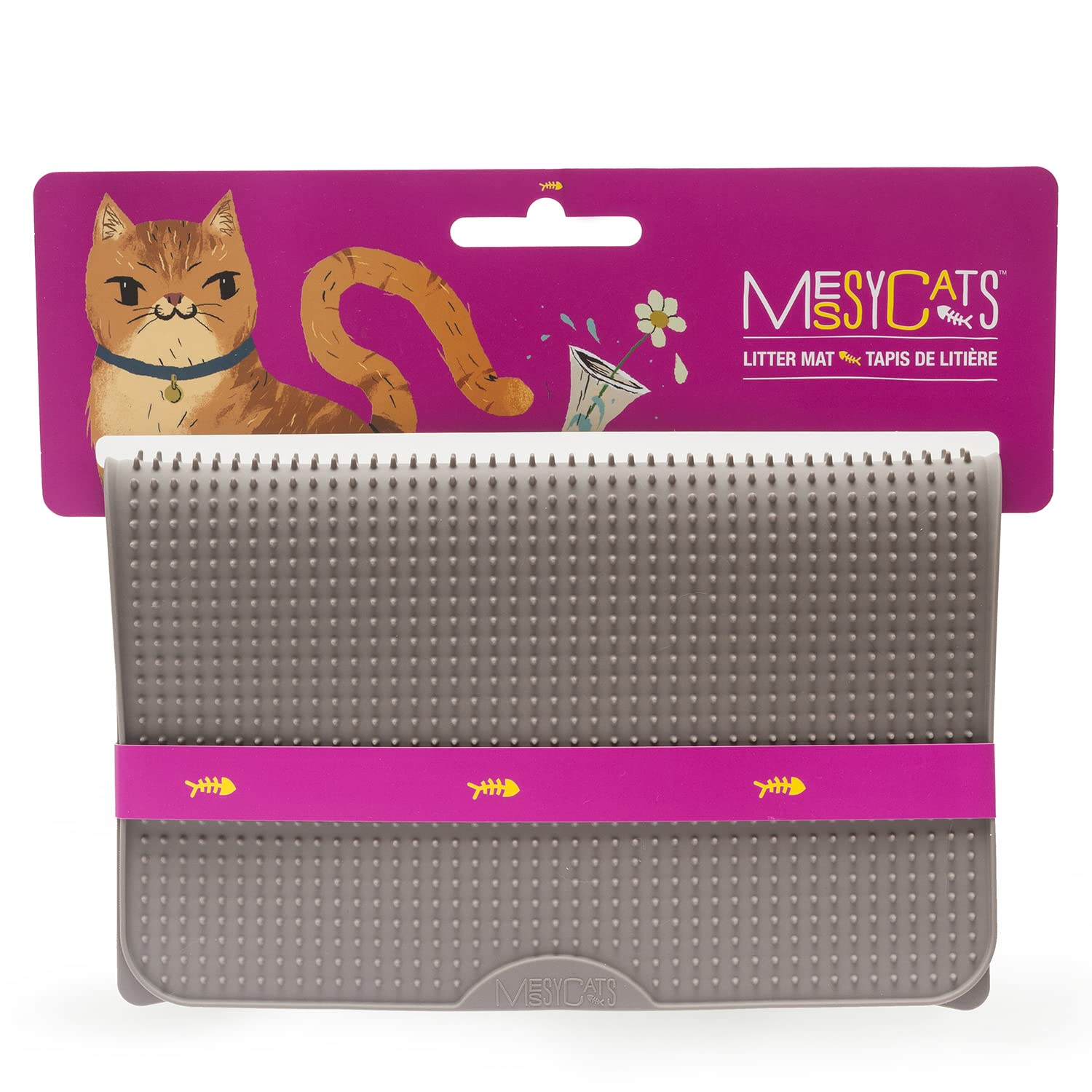 Messy Cats Silicone Litter Mat With Soft Graduated Spikes, 18' X 14', Grey