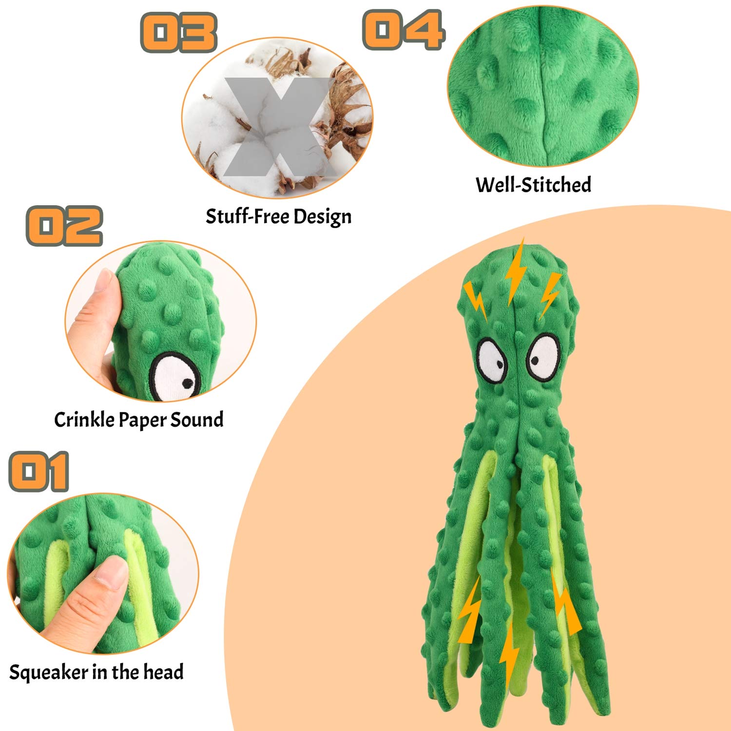 yongjoy Squeaky Dog Toys, Crinkle Interactive Plush Chew Dog Toy Octopus for Hide and Seek and Puppy Teething, Perfect for Puppi