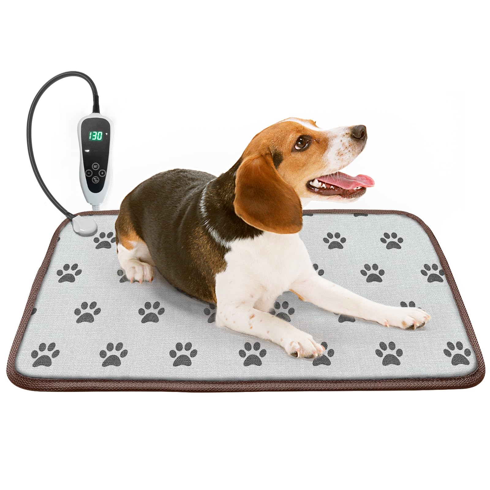 Golopet Dog Heating Pad For Dogs 28X18In Waterproof Pet Heating Pad Smart Thermostat Switch, Whelping Supplies Heated Dog Bed,Adding Wire Rope Wires Puppy Heating Pad Mat-Paw Print