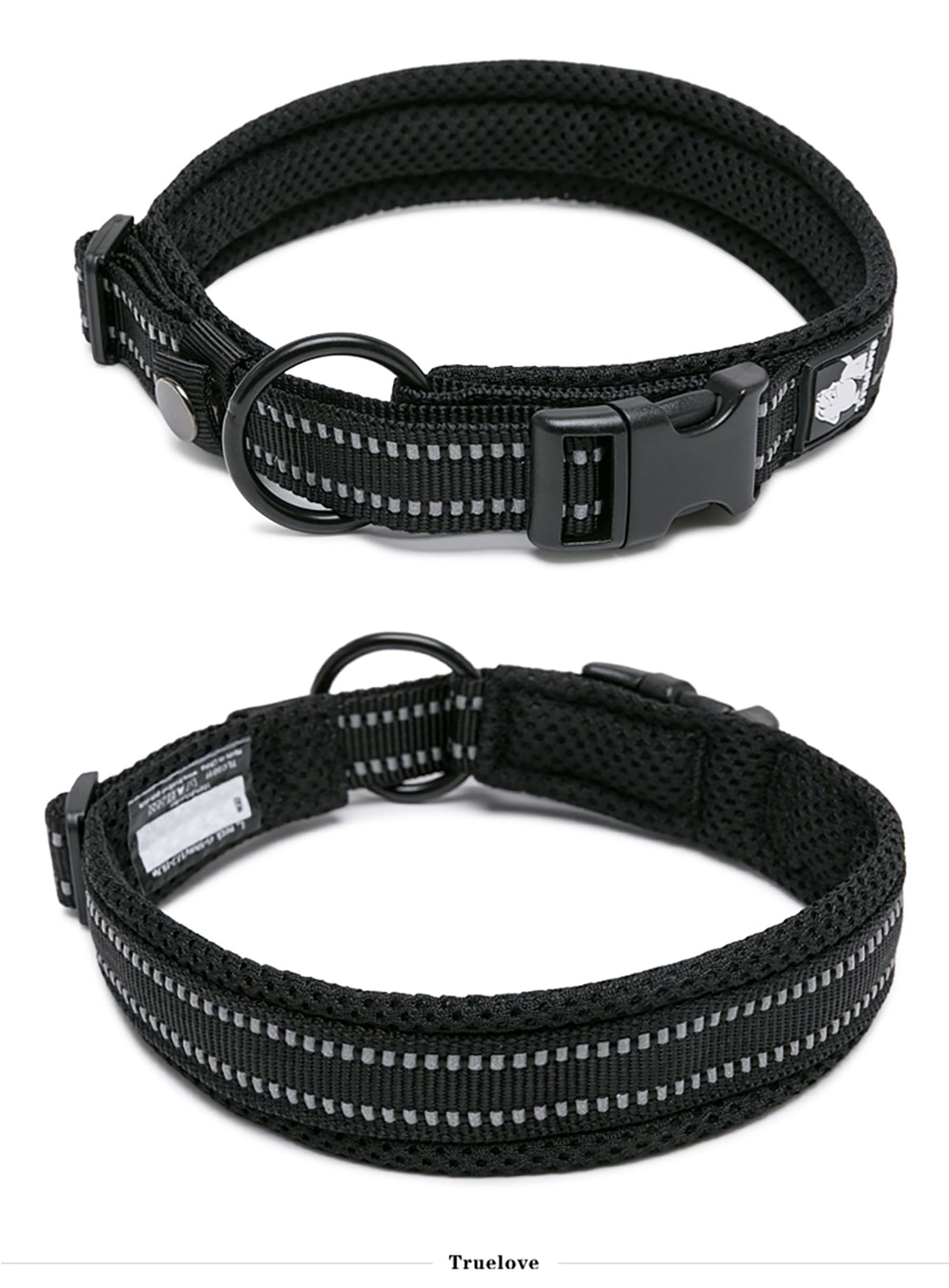 Dog Collar Reflective Premium Duraflex Buckle,High Grade Nylon Webbing No Choke Basic Collars Truelove Tlc5011(Black,S)