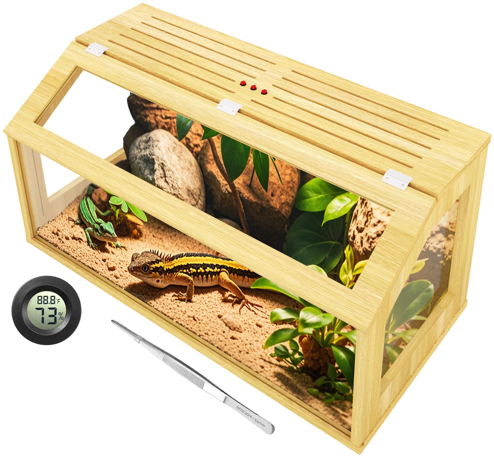67 Gallon Reptile Tank, Wooden Bearded Dragon Terrarium Tank With Top Ventilation, Large Reptile Enclosure For Snake, Lizard, An