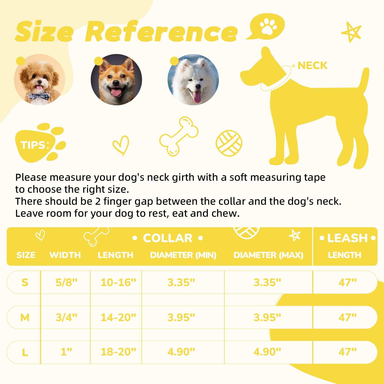 Yellow Dog Collar And Leash Set For Medium Size Dog, Breathable, Anti-Odor & Soft, Comfortable For Sensitive Skin Puppies, 90% B