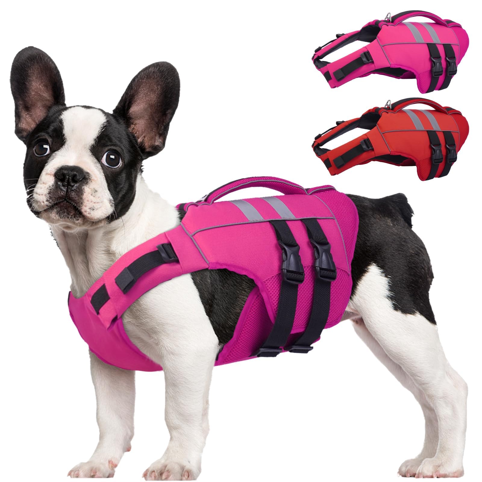 Kuoser Medium Dog Life Jacket, High Flotation Dog Life Vest For Swimming Boating, Reflective Dog Swimming Vest For Medium Dogs P