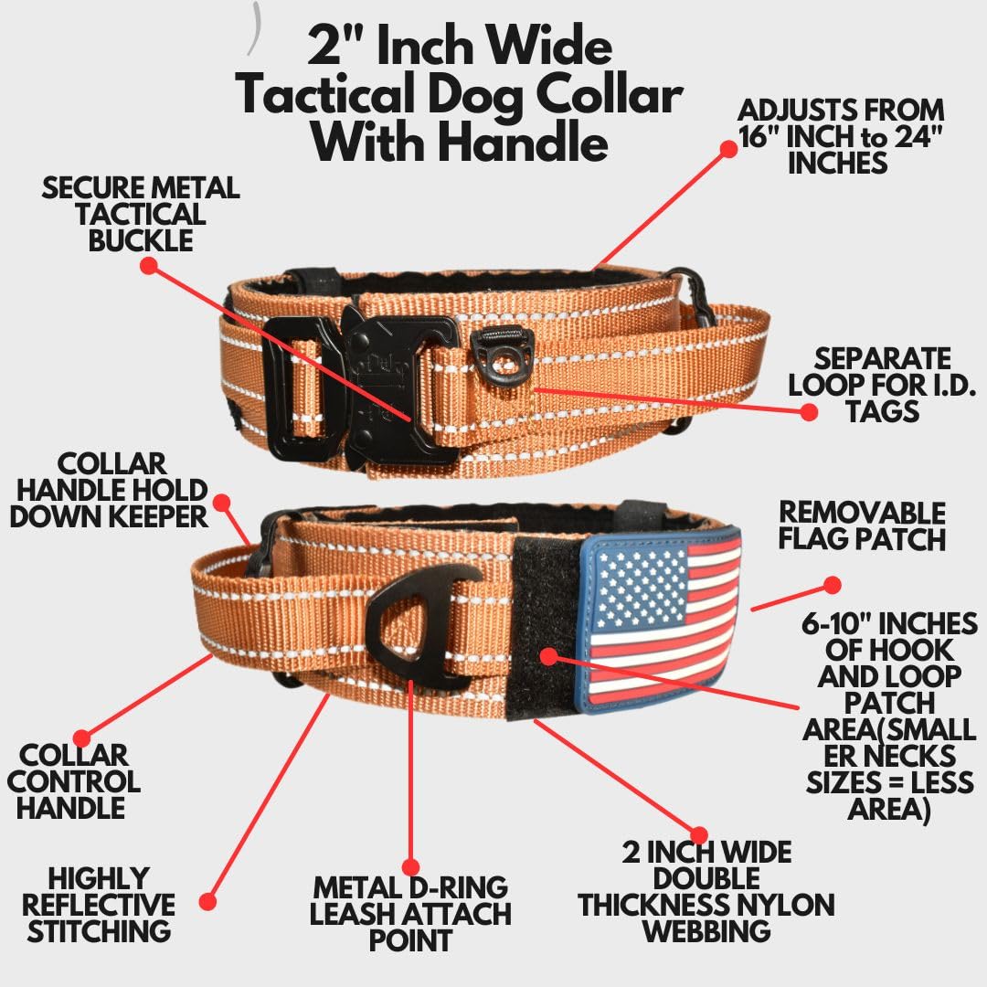 2-Inch Wide Tactical Dog Collar with Control Handle, Adjustable for Medium & Large Dogs, Military Style with Heavy-Duty Metal Bu