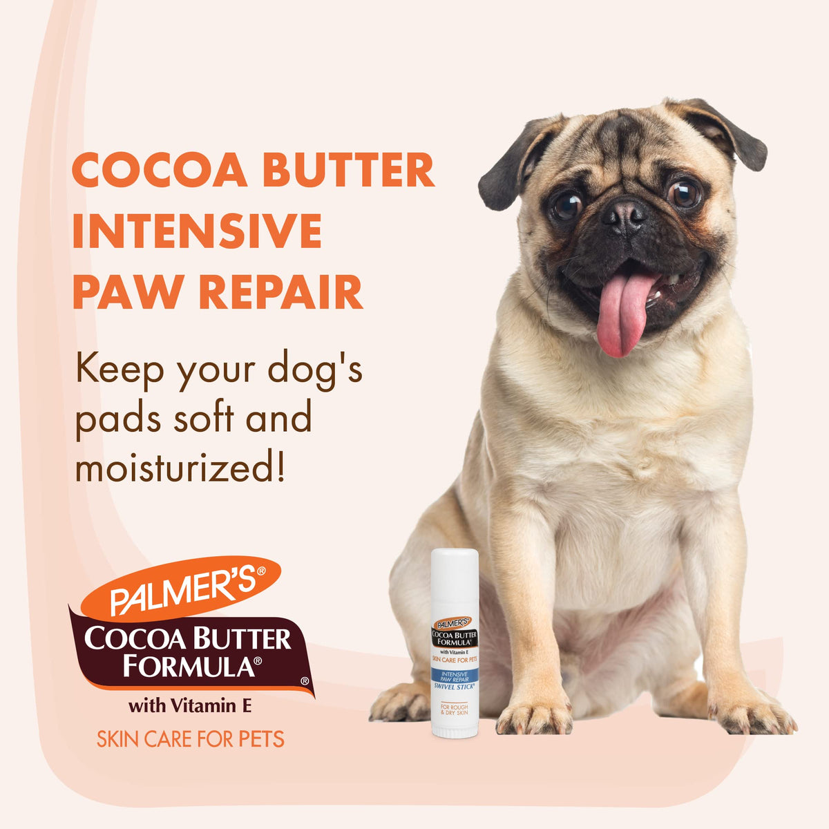 Palmer'S For Pets Cocoa Butter Fragrance Free Intensive Paw Repair Swivel Stick For Dogs | Cocoa Butter Paw Balm With Vitamin E, Peppermint Oil And Shea Butter For Rough & Dry Pads -0.5 Oz (Ff15588)