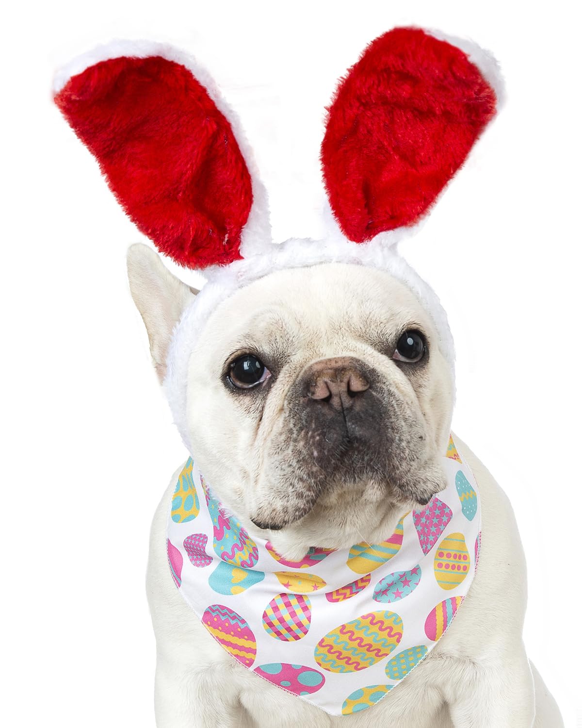 Cooomour 2Pcs Dog Easter Costume Cute Pet Bunny Hat And Dogs Easter Eggs Bandanas For Small Dog Or Cat Easter Headband (One)