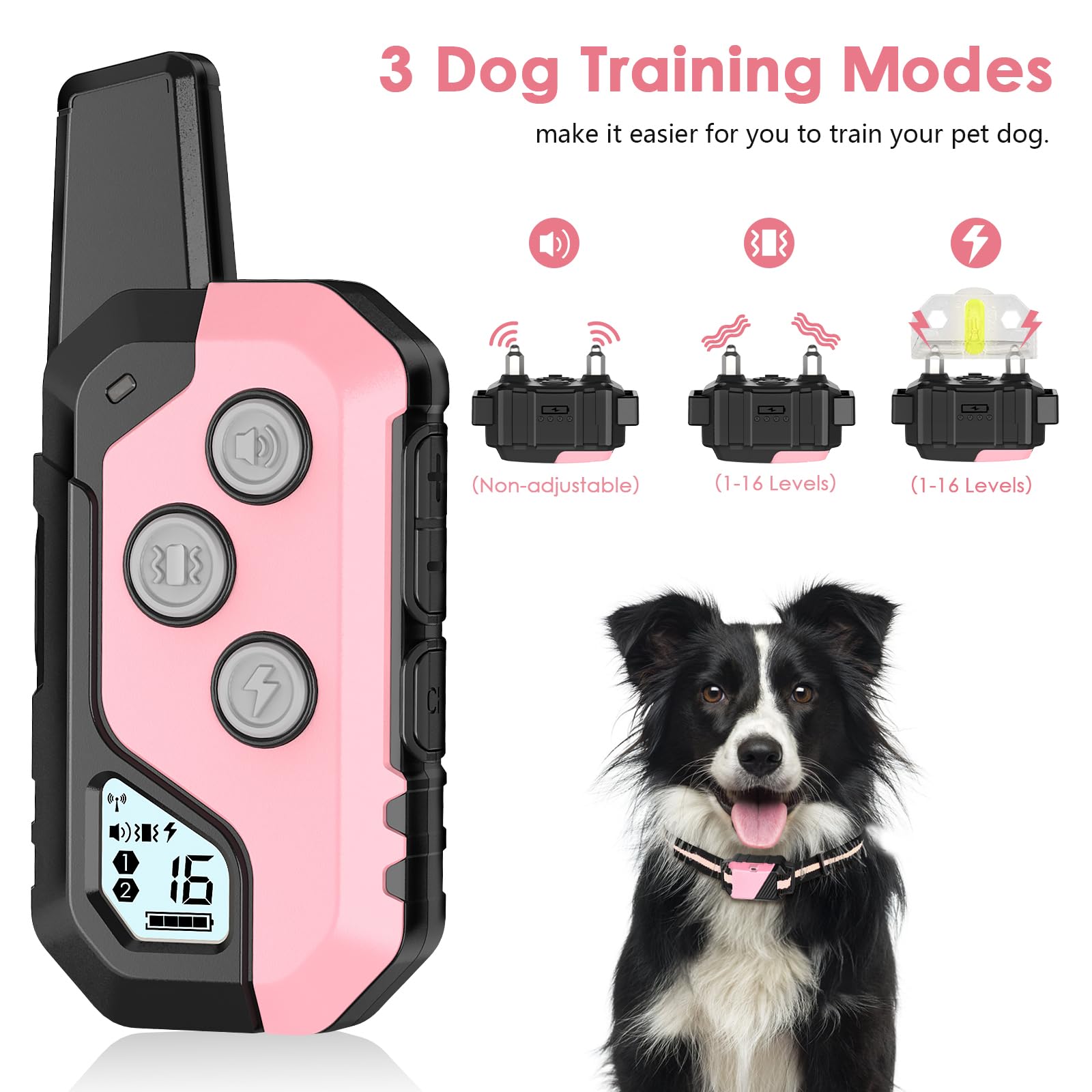 Piouns Dog Shock Collar, Ip67 Waterproof Dog Training Collar With Remote, 3 Training Modes, Shock, Vibration And Beep, Rechargeable Electric Shock Collar For Large Medium Small Dog