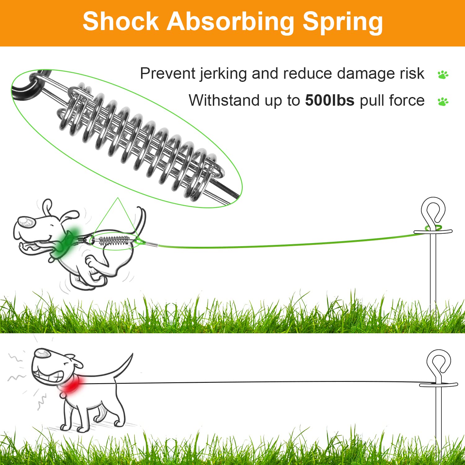 Tresbro 10 Ft Dog Tie Out Cable, Heavy Duty Dog Chains For Outside With Spring Swivel Lockable Hook, Pet Runner Cable Leads For Yard Camping, Dog Line Tether For Small Medium Large Dogs Up To 500 Lbs