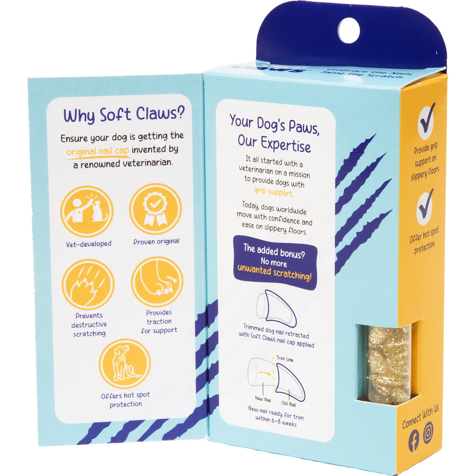 Soft Claws Nail Caps For Cats Made In Usa - 40 Cat Claw Caps For 4-6 Weeks Of Protection - Long-Lasting Cat Scratch Deterrent For Furniture - Gold Sparkle, Medium