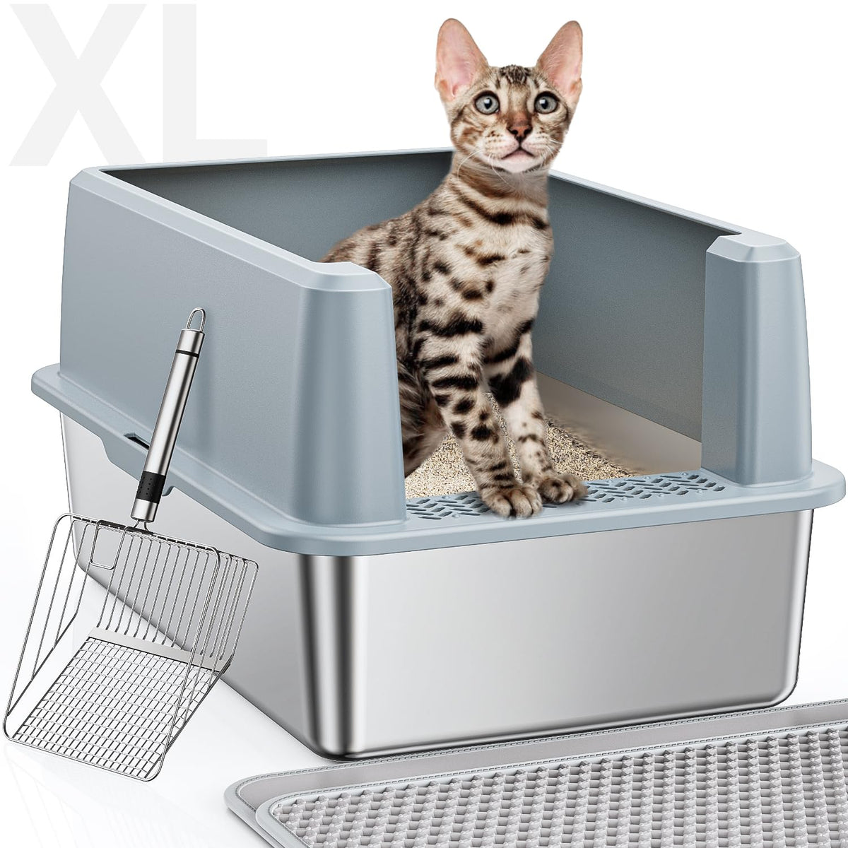 Pedibat Xl Stainless Steel Litter Box, Large Metal Cat Litter Box With High Sided For Big Cats, Enclosed Litter Boxes With Lid, 