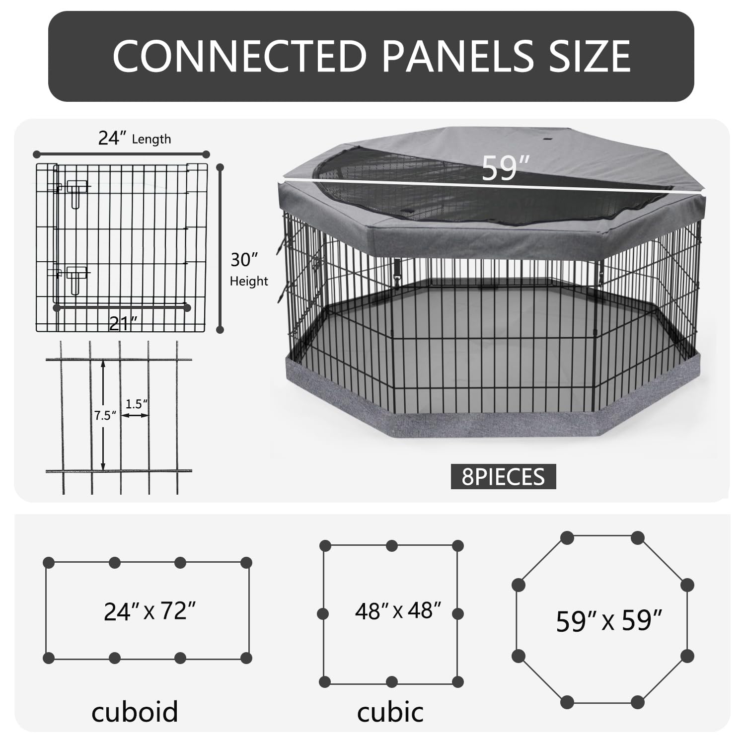 Petime Foldable Metal Dog Exercise Pen/Pet Puppy Playpen Kennels Yard Fence Indoor/Outdoor 8 Panel 24' W With Top Cover And Bot