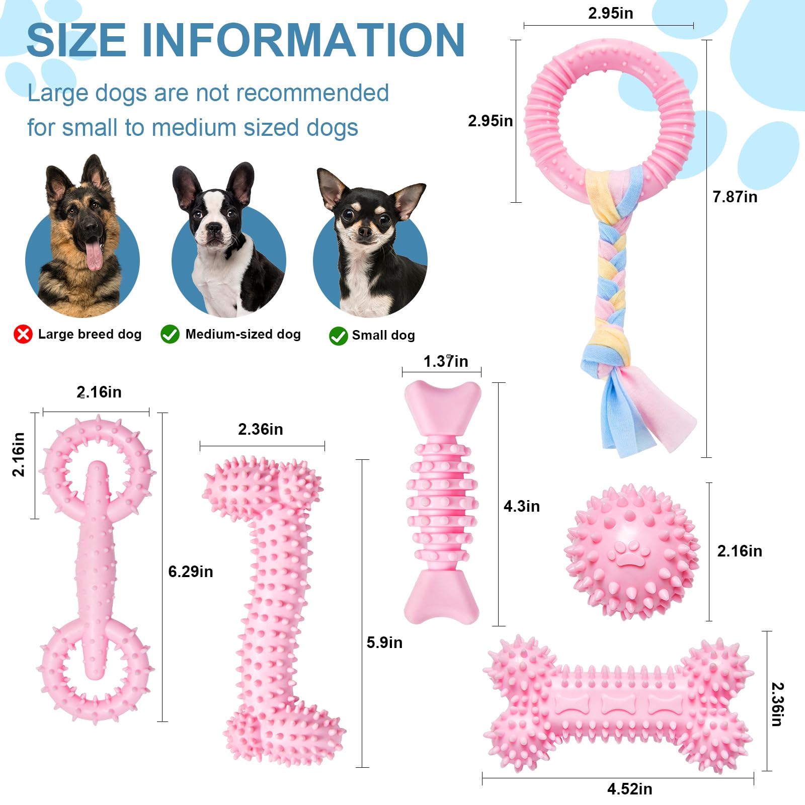 Bininl 6 Pack Dog Chew Toys For Puppy Cute Blue Small Dog Toys Puppy Dog Toys For Teething Soft Durable Interactive Chew Toy For