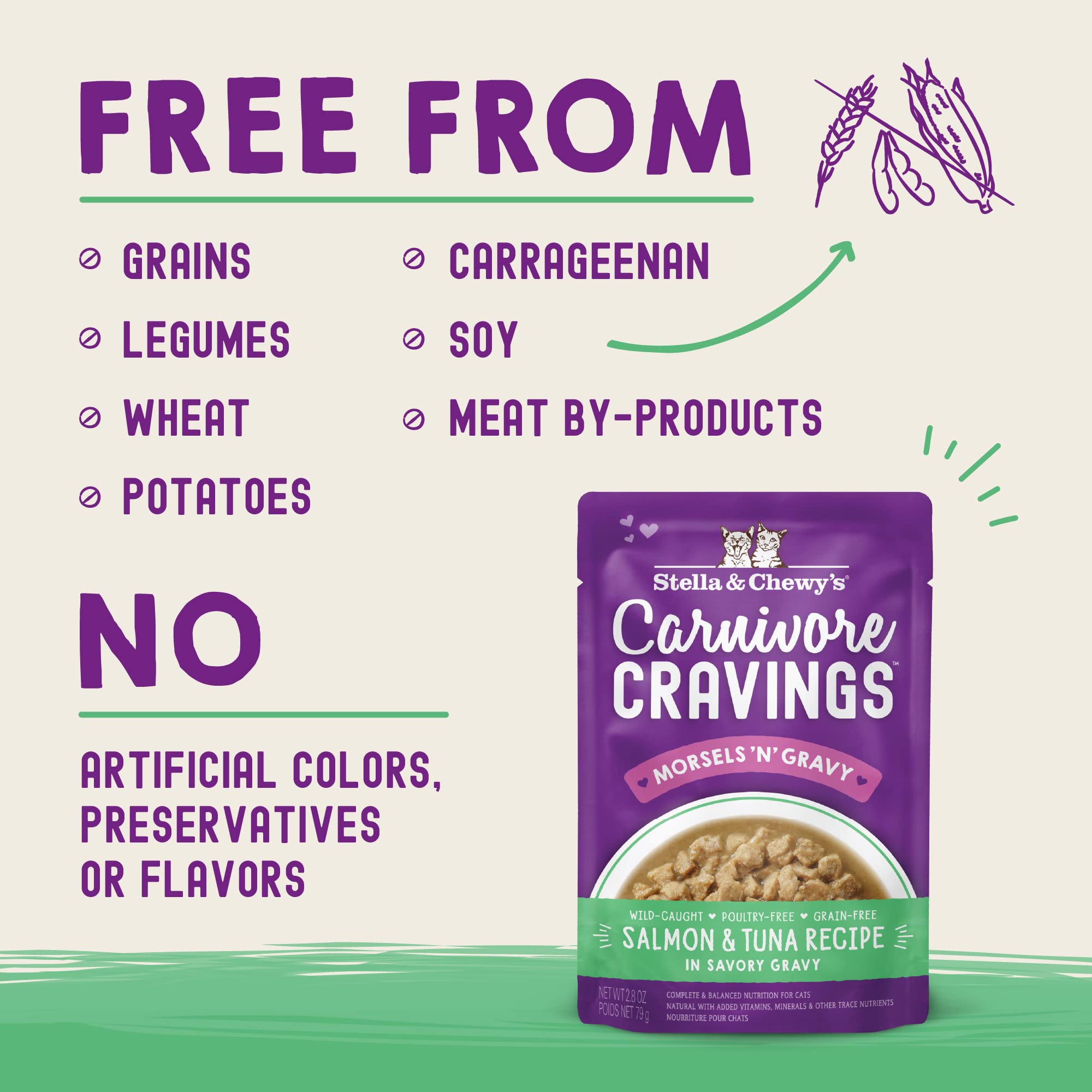 Stella & Chewys Carnivore Cravings Morsels & Gravy Salmon & Tuna Recipe Wet Cat Food Pouches - (2.8 Ounce Pouch, Case of 12)
