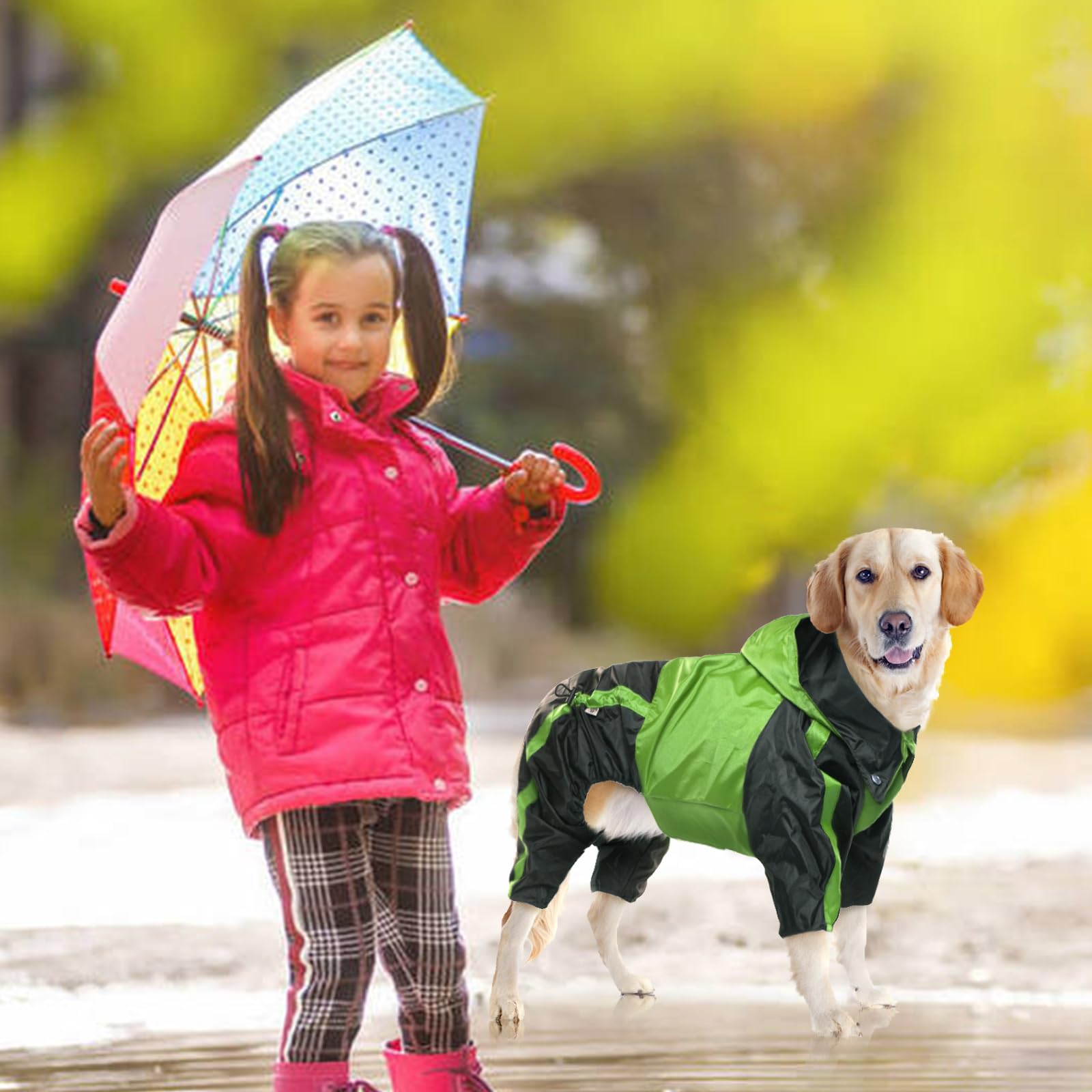Ouobob Dog Raincoat, Lightweight Rain Jacket, Adjustable 4 Legs Pet Poncho With Hood, Snow-Proof Dog Vest Rainwear, Rain Clothes