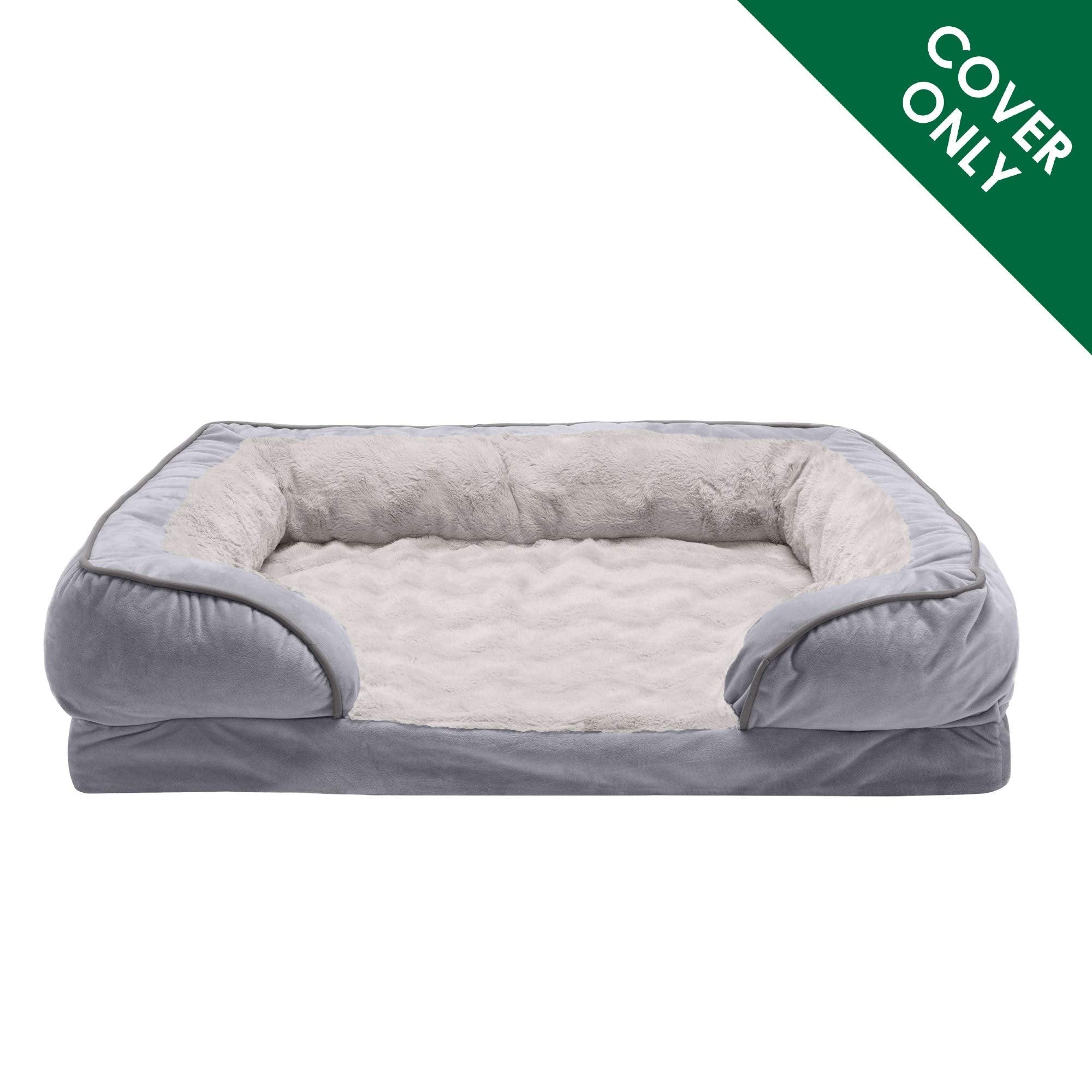 Furhaven Replacement Dog Bed Cover Perfect Comfort Plush & Velvet Waves Sofa-Style, Machine Washable - Granite Gray, Jumbo (X-La