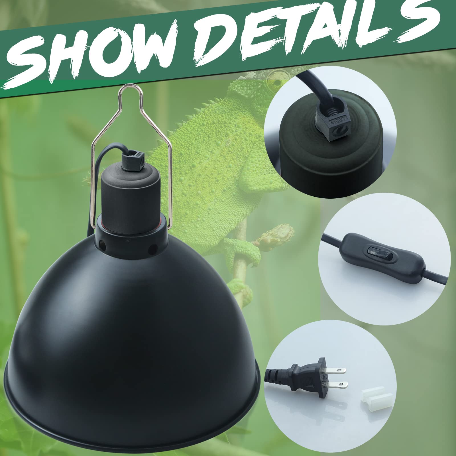 Lucky Herp Aluminum 8.1Inch Dome Reptile Light Fixture, Reptile Heat Lamp Fixture For Uvb Bulb Basking Heat Bulb