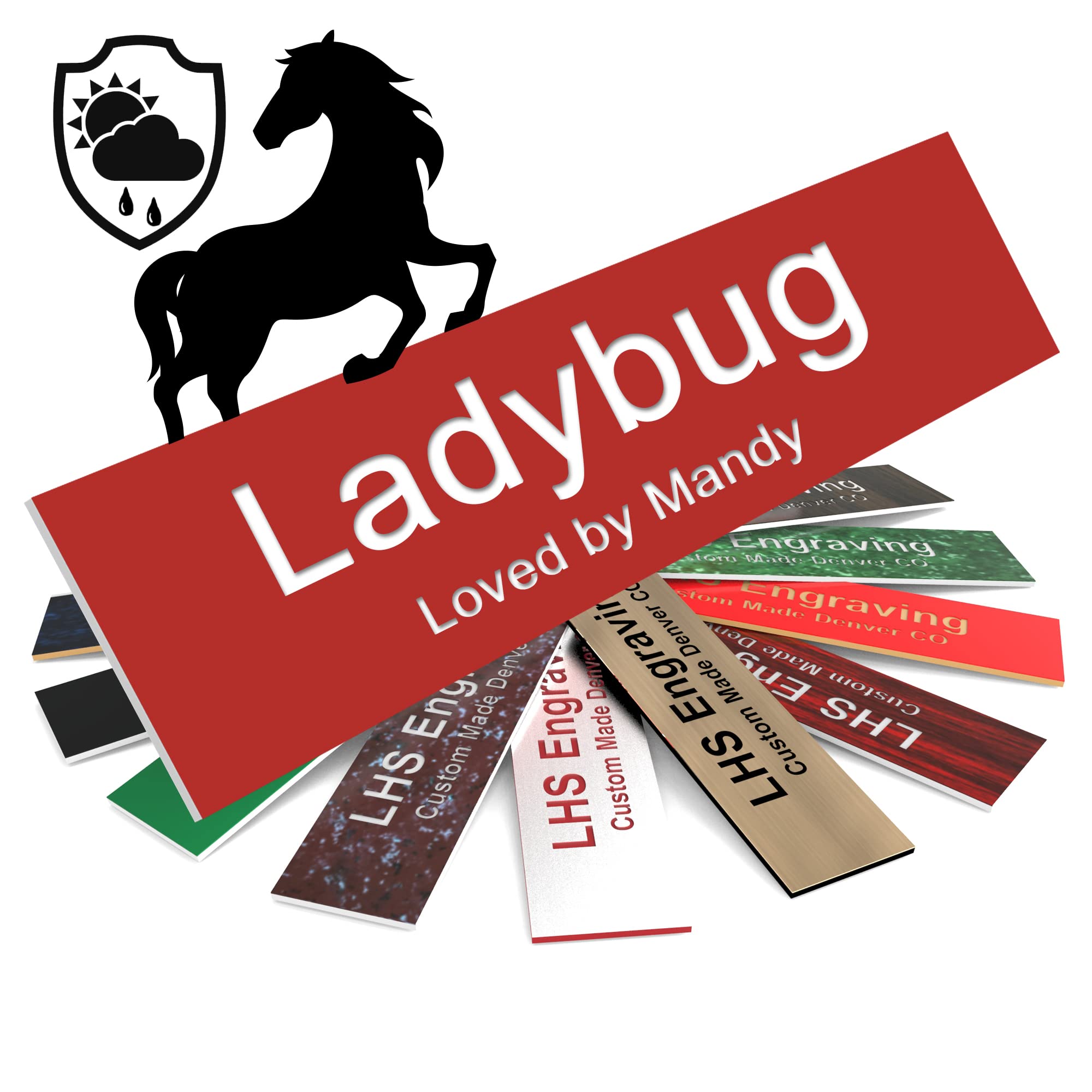 Lhs | Personalized Horse Stall Name Plates, 2X6 Horse Stall Signs With Adhesive, All Weather Uv Protected, Red Plastic White Let