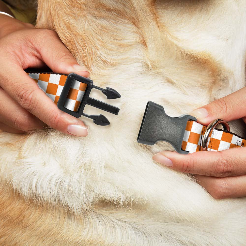 Buckle-Down Plastic Clip Collar - Checker White/Tn Orange - 1.5' Wide - Fits 16-23' Neck - Medium